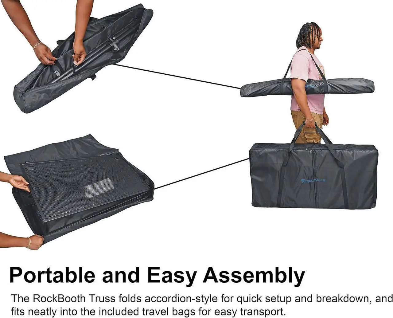 Alt view image 6 of 7 - DJ Booth With Facade, 2-Tier Tables, , Scrims, and Travel Bag, XL Size (48.5" L x 24" D x 44" H), Sturdy, Portable, Quick Setup