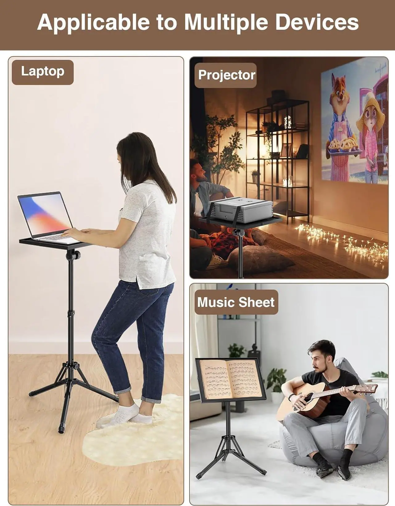 Alt view image 2 of 7 - Projector Stand Tripod Adjustable Height 26" to 38", Floor Standing Laptop Tripod, Foldable Projector Tripod Stand, Portable Podium Stand for Office Home Stage Studio DJ Racks