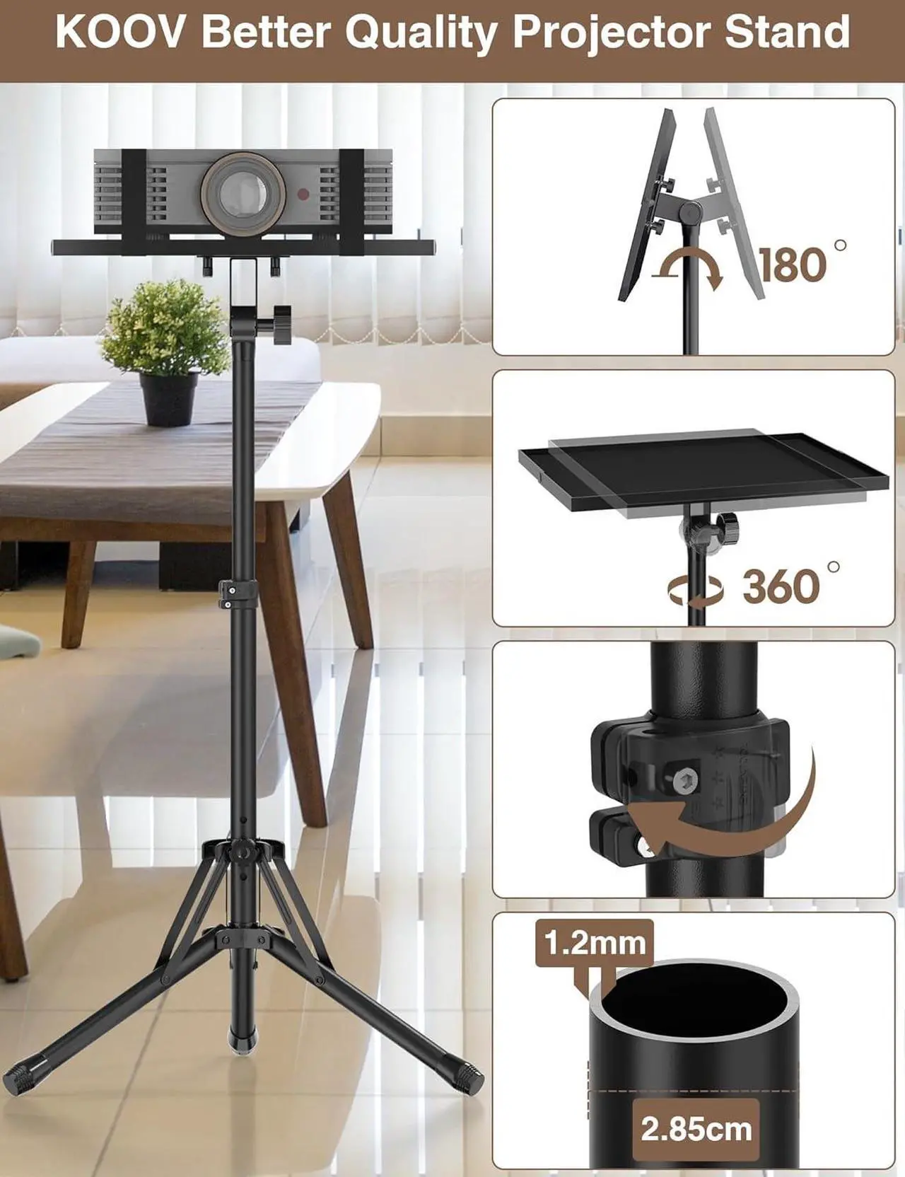 Alt view image 5 of 7 - Projector Stand Tripod Adjustable Height 26" to 38", Floor Standing Laptop Tripod, Foldable Projector Tripod Stand, Portable Podium Stand for Office Home Stage Studio DJ Racks