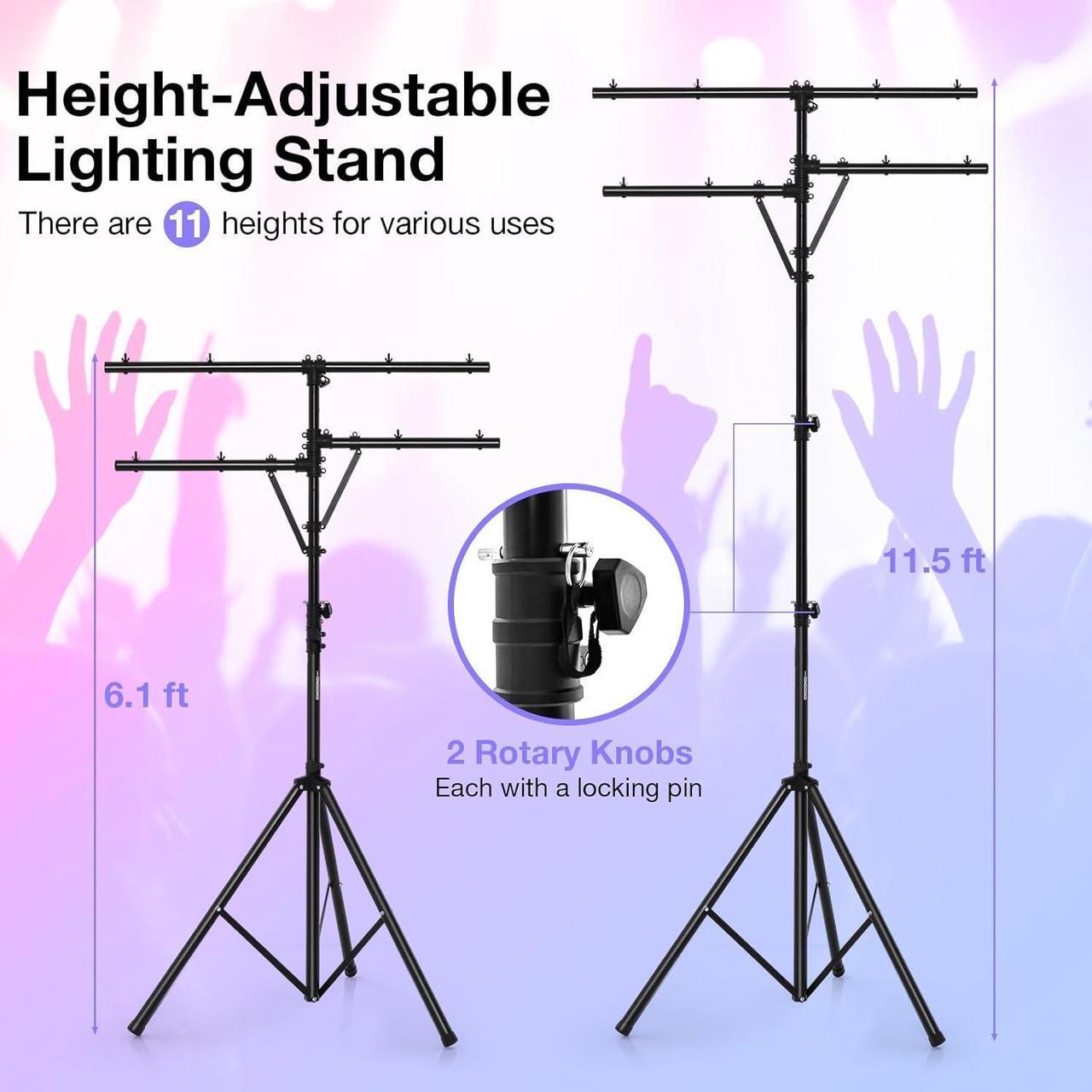 Alt view image 3 of 7 - DJ Light Stand, Tripod Lighting Stand with 73""-138"" Adjustable Height, Portable T-bar Light Stand Stage Light Stand for Bar, Party & Banquet, TL35700