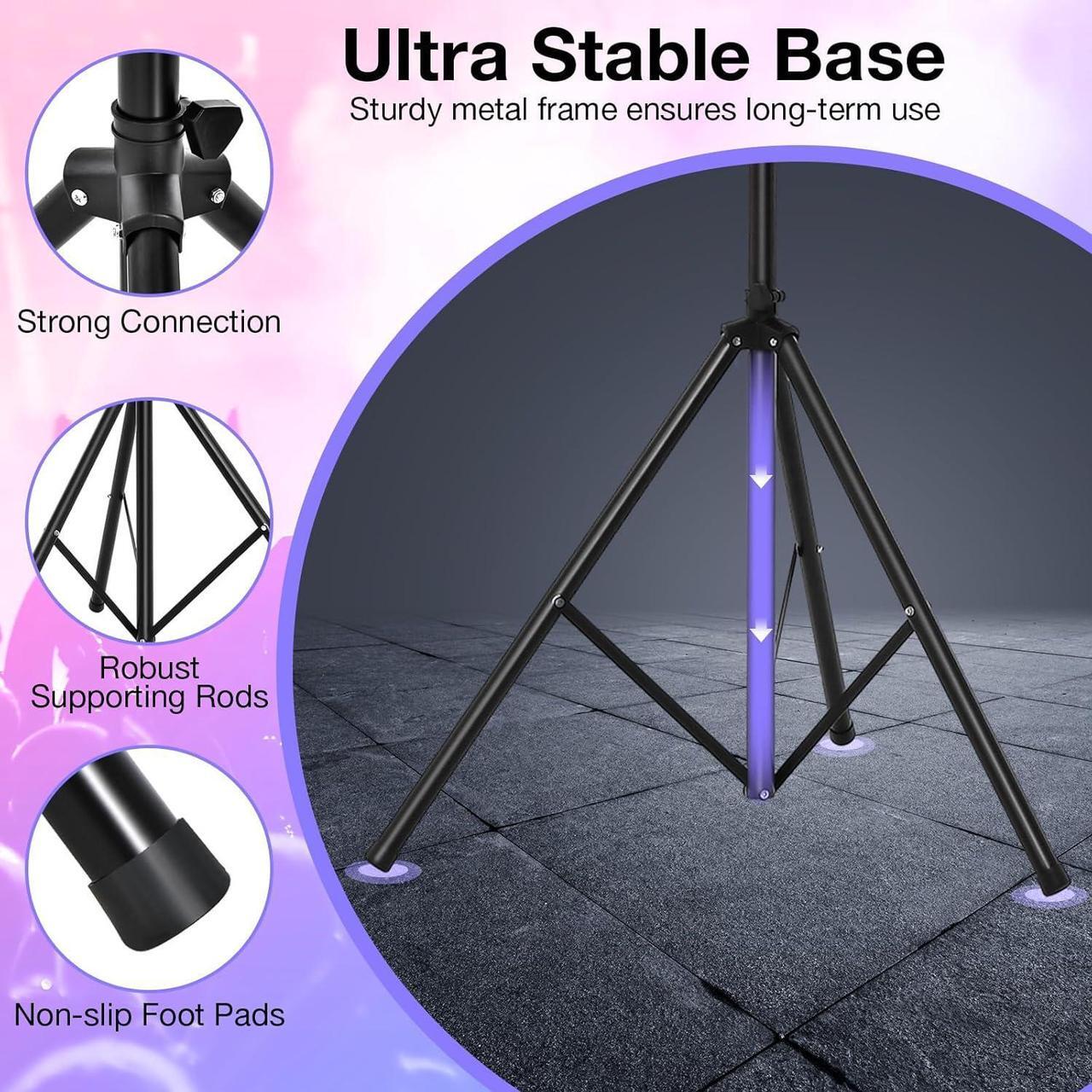Alt view image 4 of 7 - DJ Light Stand, Tripod Lighting Stand with 73""-138"" Adjustable Height, Portable T-bar Light Stand Stage Light Stand for Bar, Party & Banquet, TL35700