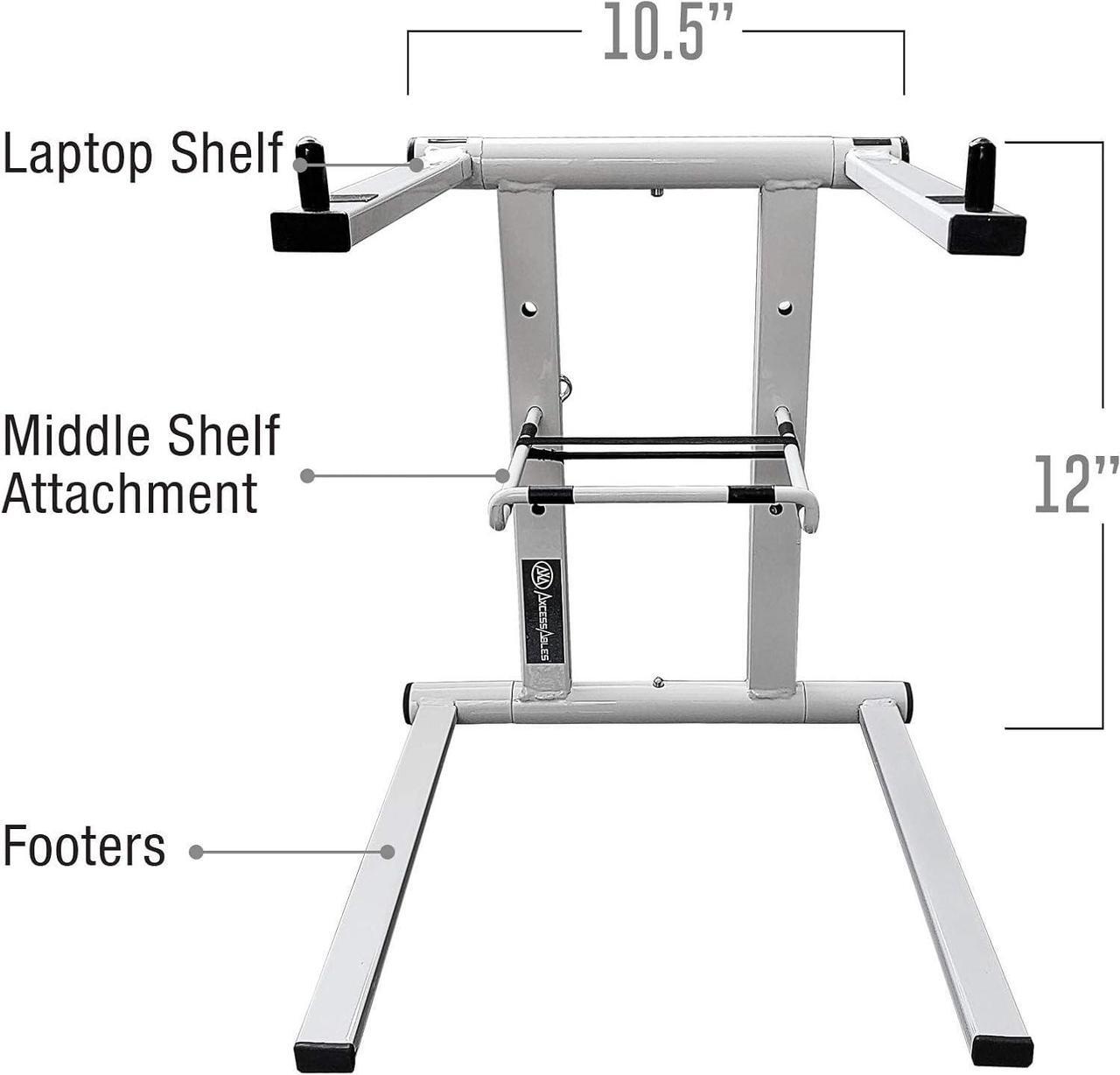 Alt view image 3 of 7 - Portable Folding Laptop Stand with Bag | Elevated MacBook Stand for Home Office, Music Production, Gaming, DJ Controller | No Assembly Required (White)