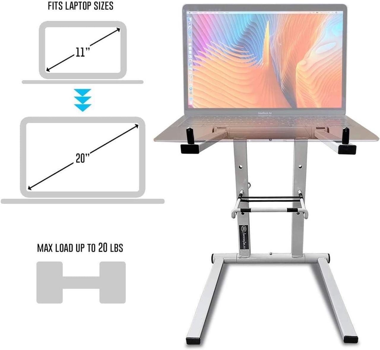 Alt view image 5 of 7 - Portable Folding Laptop Stand with Bag | Elevated MacBook Stand for Home Office, Music Production, Gaming, DJ Controller | No Assembly Required (White)