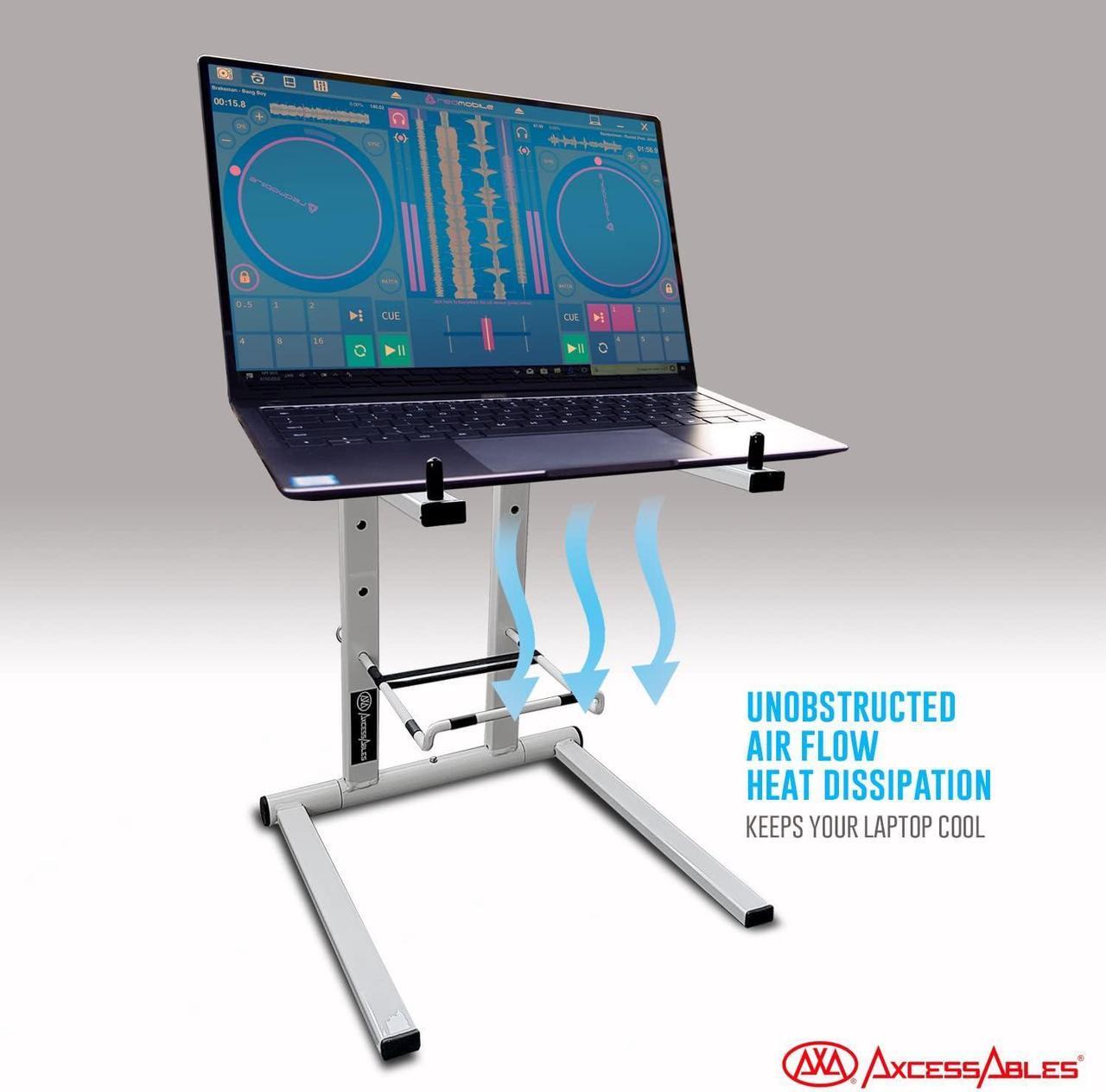 Alt view image 6 of 7 - Portable Folding Laptop Stand with Bag | Elevated MacBook Stand for Home Office, Music Production, Gaming, DJ Controller | No Assembly Required (White)