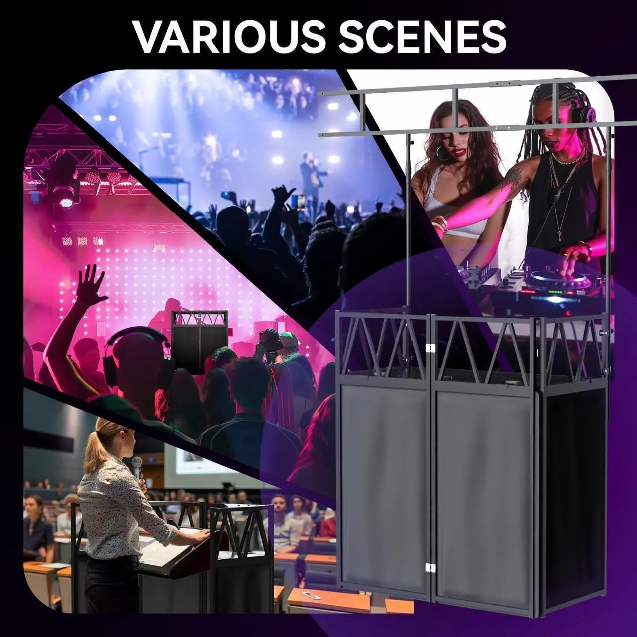 Alt view image 7 of 7 - DJ Table Stand Portable booth, Foldable DJ Stand Booth, Adjustable DJ Facade Booth, Easy to Assemble, Stylish, Convenient to Store and Transpor ( 40x25x45)