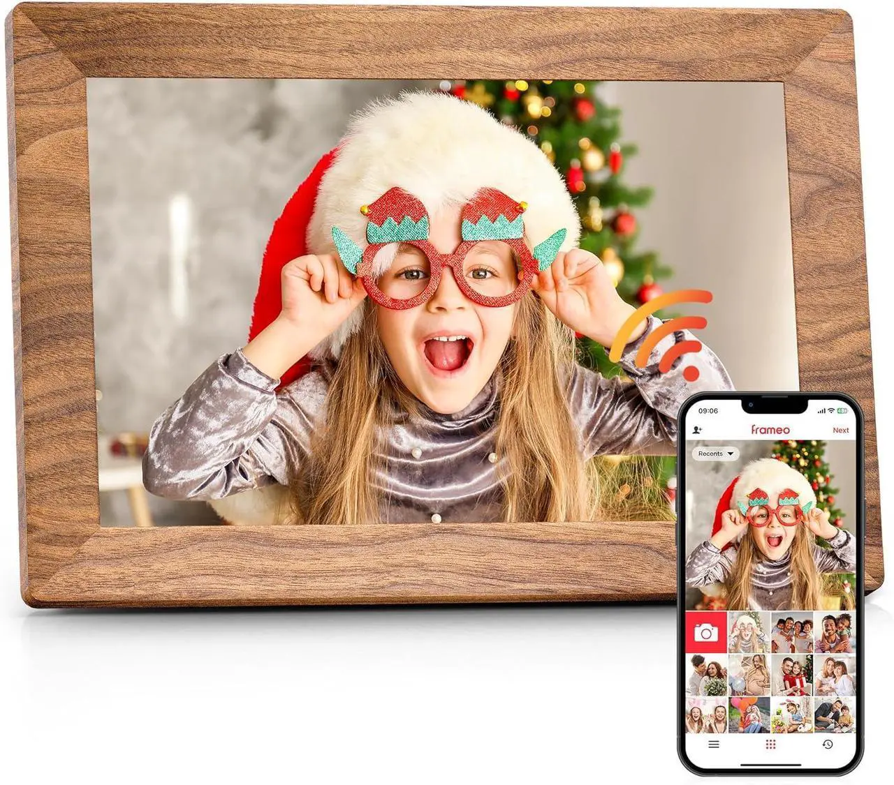 Main image of 10.1" Digital Picture Frame with 32GB Memory WiFi Electronic Photo Frame Wood 1280 x 800 IPS Touch Screen Auto-Rotate Slideshow Wall Mountable Share Photos/Video Remotely Anywhere