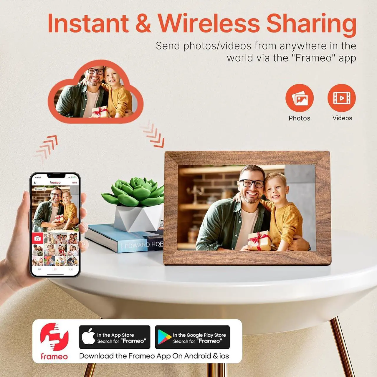 Alt view image 2 of 7 - 10.1" Digital Picture Frame with 32GB Memory WiFi Electronic Photo Frame Wood 1280 x 800 IPS Touch Screen Auto-Rotate Slideshow Wall Mountable Share Photos/Video Remotely Anywhere