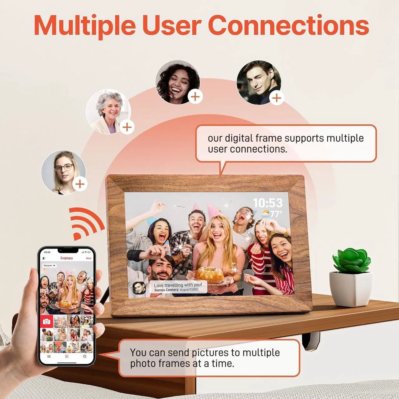 Alt view image 6 of 7 - 10.1" Digital Picture Frame with 32GB Memory WiFi Electronic Photo Frame Wood 1280 x 800 IPS Touch Screen Auto-Rotate Slideshow Wall Mountable Share Photos/Video Remotely Anywhere