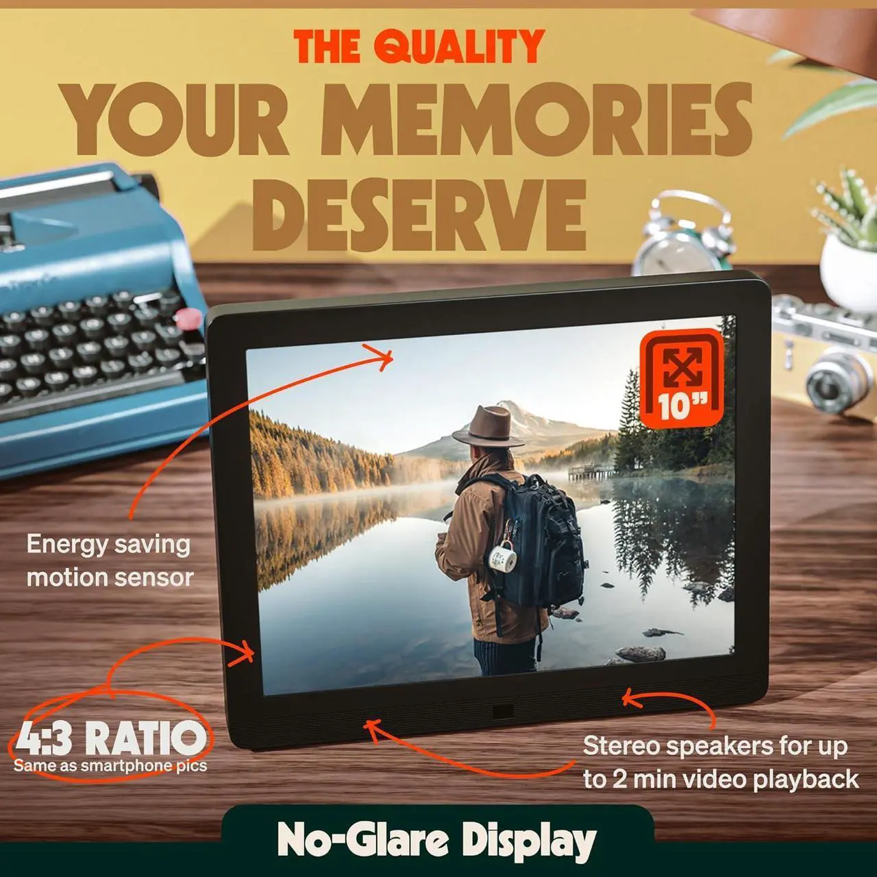 Alt view image 3 of 7 - 10 inch Digital Frame WiFi | Free Unlimited Cloud Storage | Motion Sensor | Highly giftable for Grandparents | IPS Display | Easy Setup Digital Photo Frame | Electronic Picture Frame
