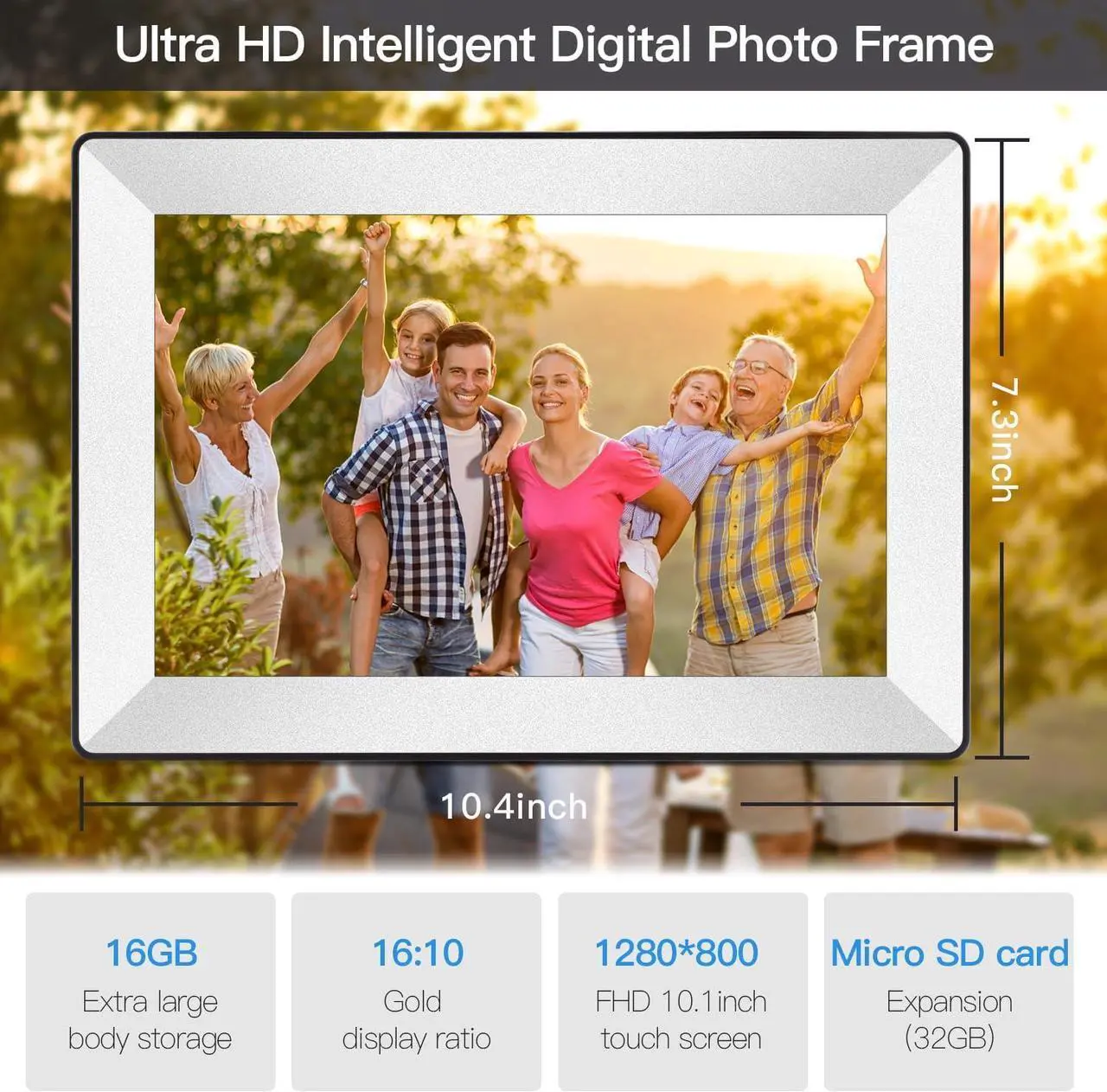 Alt view image 7 of 7 - 10.1inch Digital Picture Frame WiFi Smart Digital Photo Frame 1280 * 800 IPS HD Touch Screen, 16GB Memory, auto-Rotate, use APP Instantly Shares Photos and Videos-Best Gift