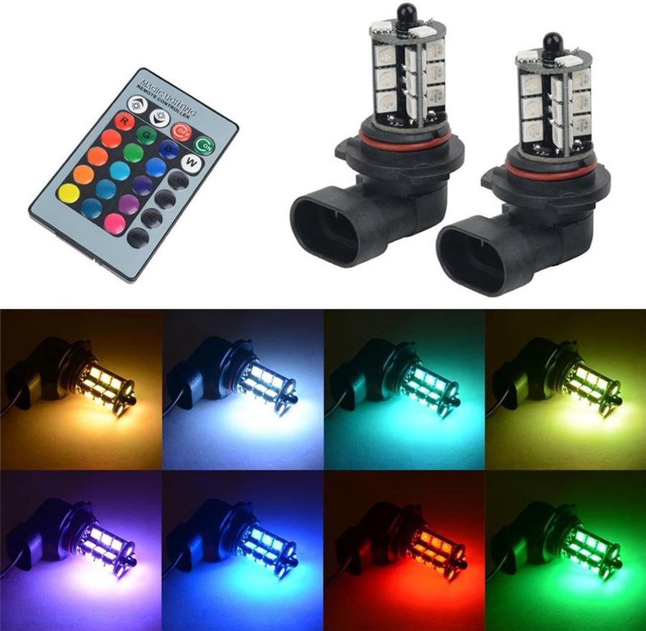 2X 10W Car LED Fog Light Bulbs 5050 27SMD Multi-color RGB Remote Control Kit USA