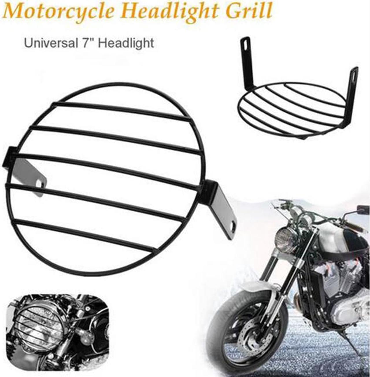 Acaigel 7 Inch Motorcycle Bike Retro Headlight Mesh Grill Cover Protector Guard Black Metal