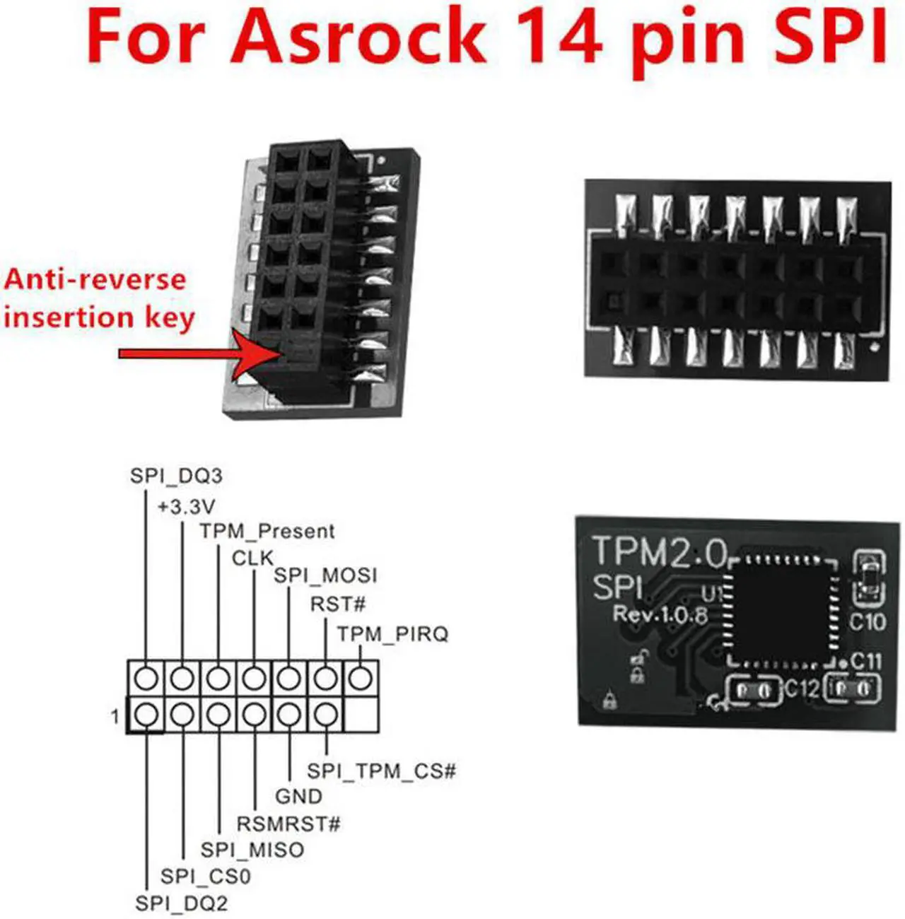 Main image of For ASROCK 14 PIN SPI Motherboard Windows 11 TPM 2.0 Security Module Board - Prevent Reverse Insertion