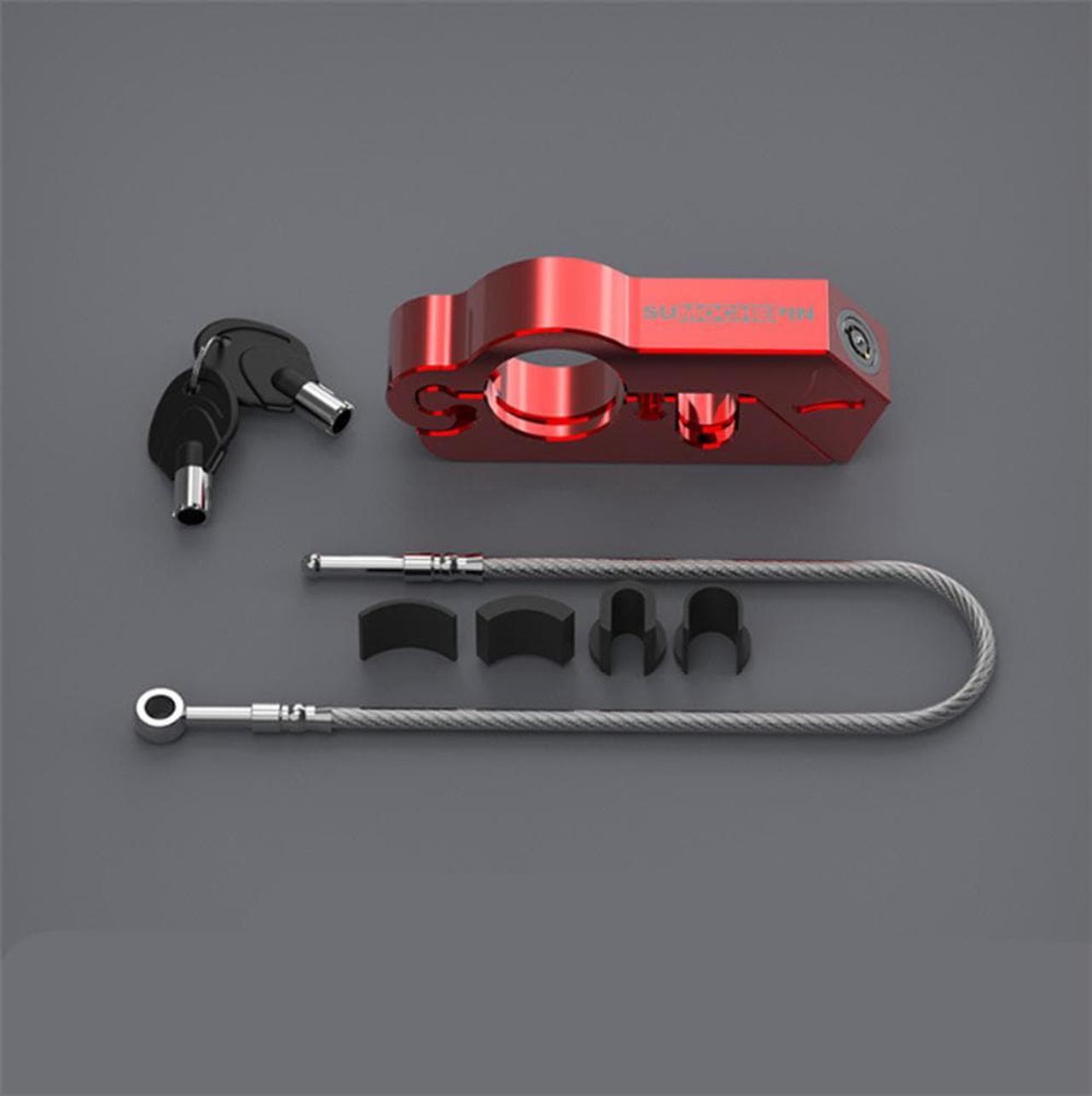 Acaigel 2 In 1 Functions Red CNC Aluminium Alloy Motorcycle Handlebar Lock + Helmet Lock