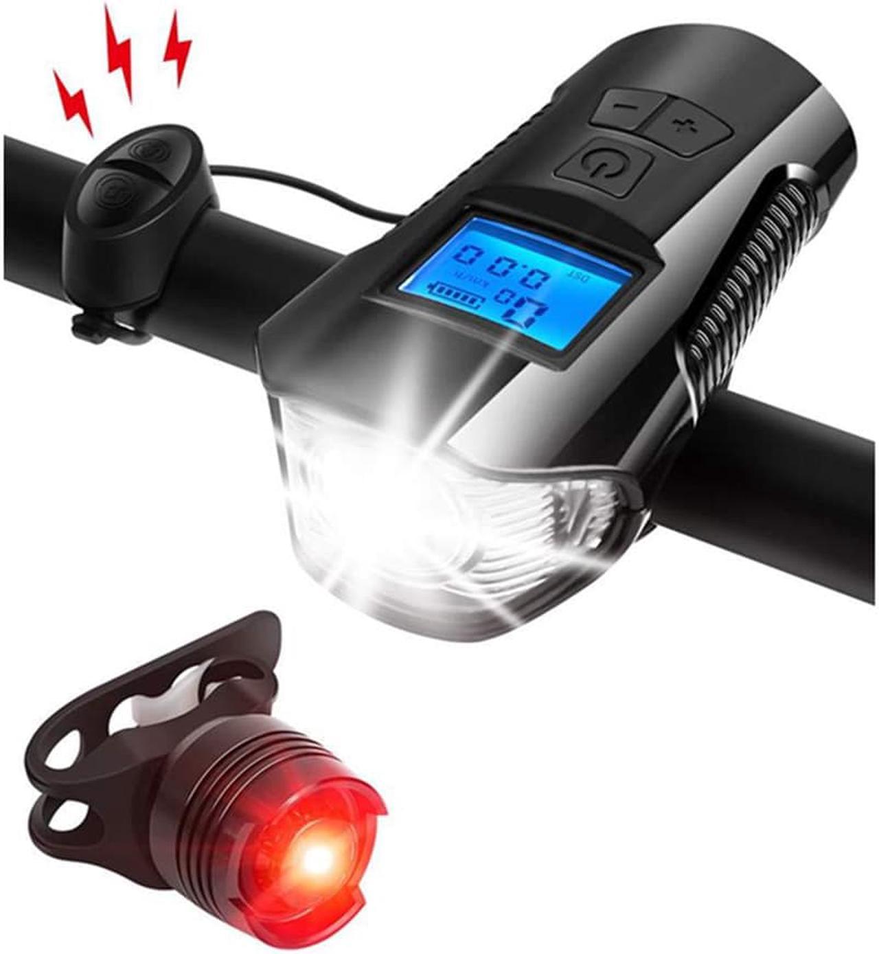 FYUU LED Cycle Headlight Bicycle USB Front Light with Bike Speedometer Odometer Horn