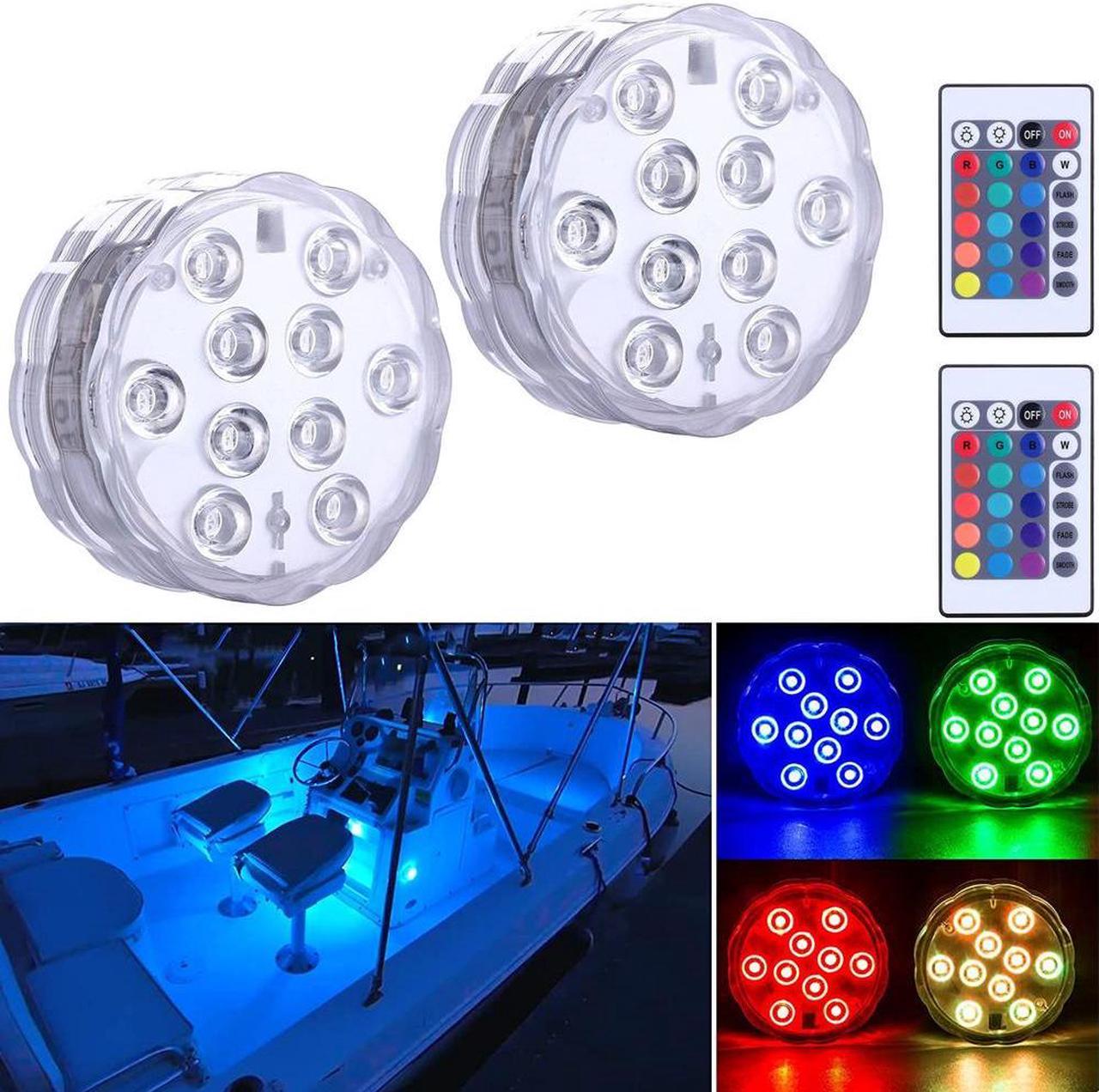 Acaigel 2x Wireless Waterproof Led Light Boat RGB Lights for Boat Deck Battery Operated