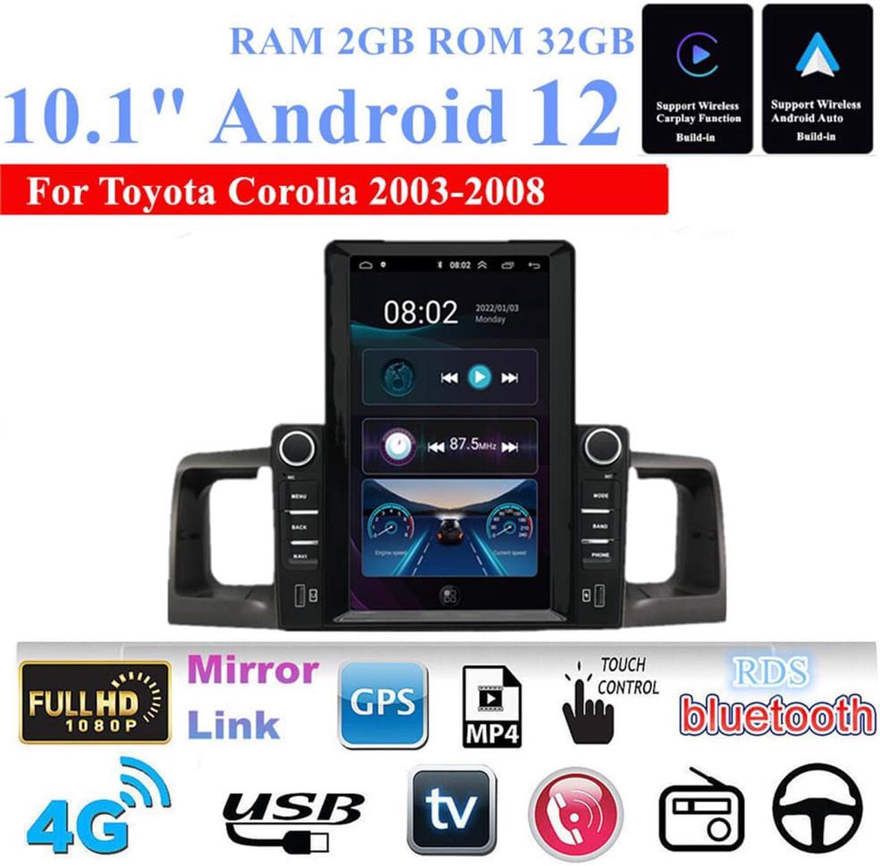 FYUU 10.1 Inch Vertical For Android 12 2GB + 32GB Car Stereo Navigation GPS WIFI 3G 4G For Toyota Corolla 2003-2008