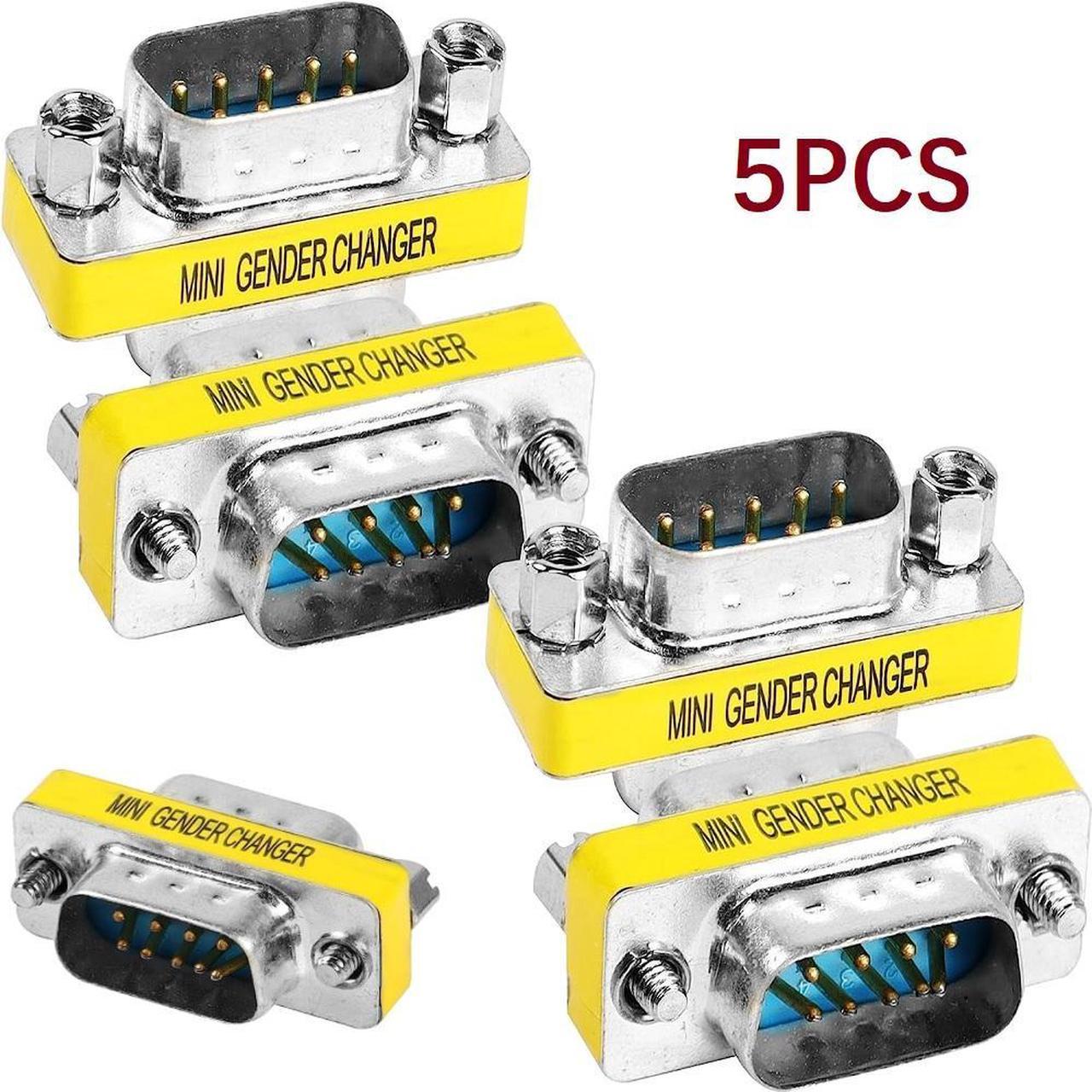 5 Pcs DB9 D-SUB 9 Pin RS232 Serial Male to Male Mini Gender Changer Coupler Adapter