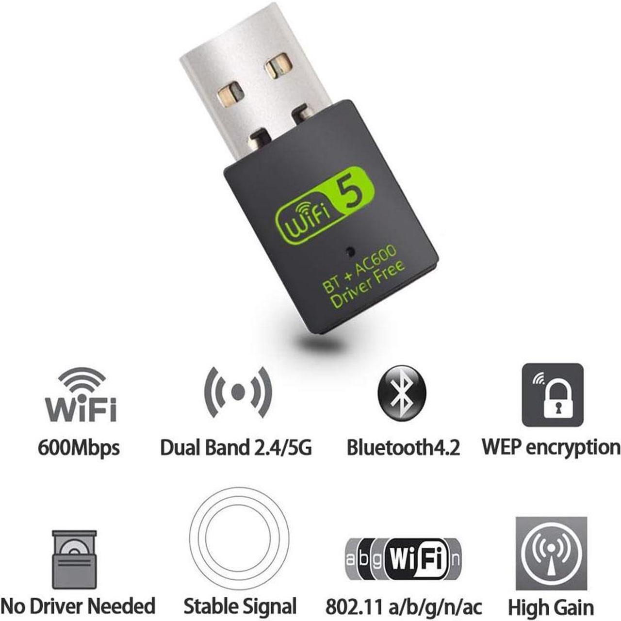 600Mbps USB WiFi Adapter, Wireless Driver Free WiFi Dual Band 2.4/5GHz