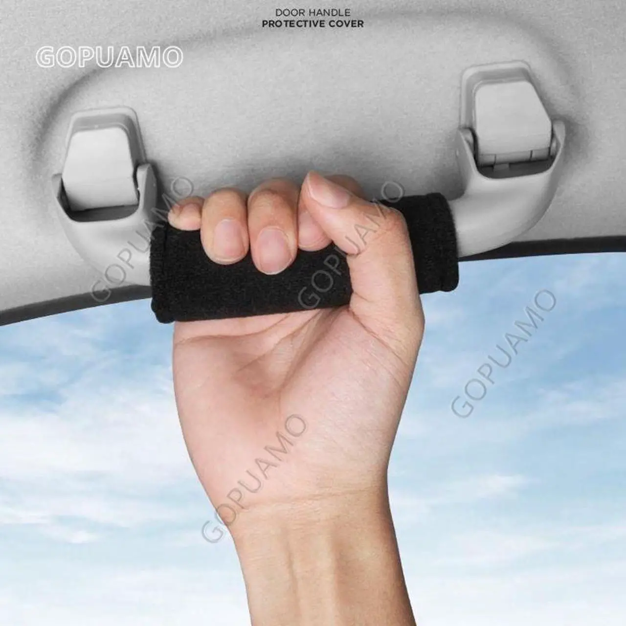 Alt view image 6 of 7 - GOPUAMO Car Roof Armrest Inner Door Pull Handle Protection Case Cover for Audi A5 - Left Right door 2 Piece Covers, Soft & Comfortable, Anti-Slip, Durable Gray