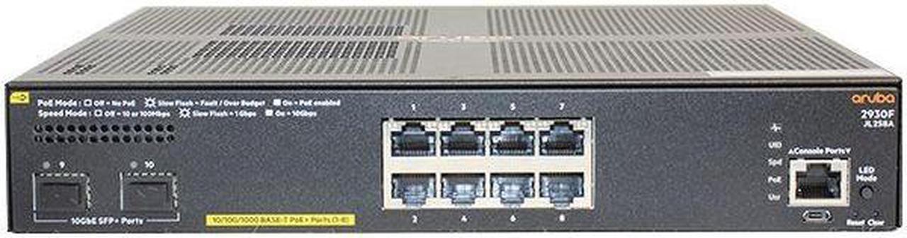 Main image of HPE Aruba 2930F 8G PoE+ 2SFP+ - switch - 8 ports - managed - rack-mountable (JL258A)