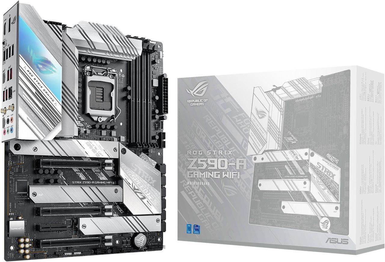 Main image of ASUS ROG Strix Z590-A Gaming WiFi 6 LGA 1200 (Intel 11th/10th Gen) ATX White Scheme Gaming Motherboard (14+2 Power Stages, DDR4 5333, WiFi 6, Intel 2.5Gb LAN, Thunderbolt 4 Support, 3 x M.2/NVMe SSD)
