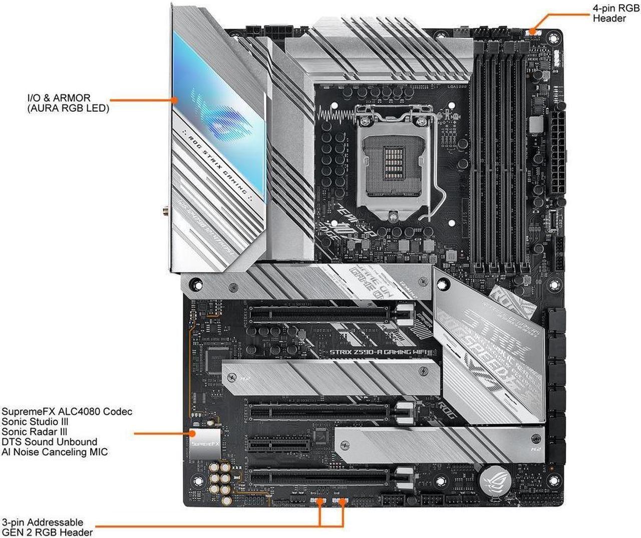 Alt view image 3 of 3 - ASUS ROG Strix Z590-A Gaming WiFi 6 LGA 1200 (Intel 11th/10th Gen) ATX White Scheme Gaming Motherboard (14+2 Power Stages, DDR4 5333, WiFi 6, Intel 2.5Gb LAN, Thunderbolt 4 Support, 3 x M.2/NVMe SSD)