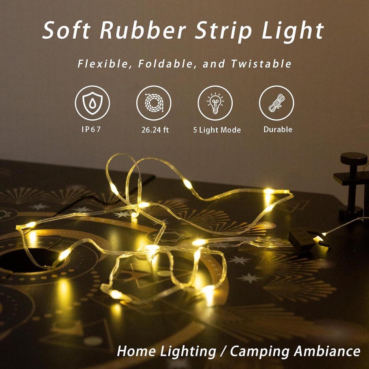 Alt view image 5 of 6 - HYUGA Camping Lights String, Outdoor Rechargeable Lights with 5 Lighting Modes, Type-C Charging, 20s Roll Up- Portable LED Camping String Lights for Camping, Hiking, House Decorate (26.24ft)