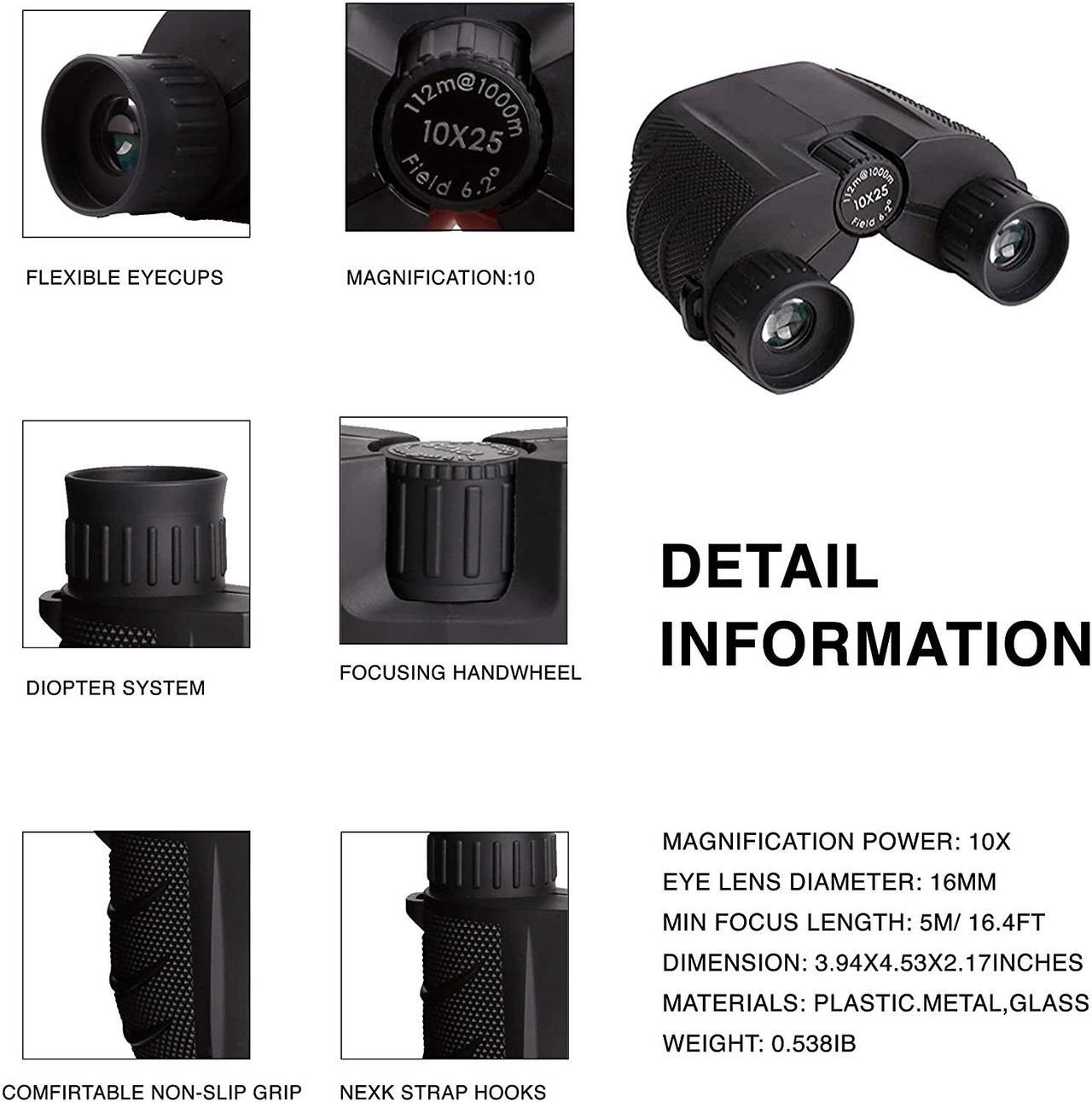 Alt view image 5 of 7 - Binoculars for Adults, High Powered Compact 10x25 Binoculars Pocket for Concerts, Theater, Travel, BAK-4 Roof Prism FMC Lens Kid Binoculars for Bird Watching (0.53lb), SkyGenius