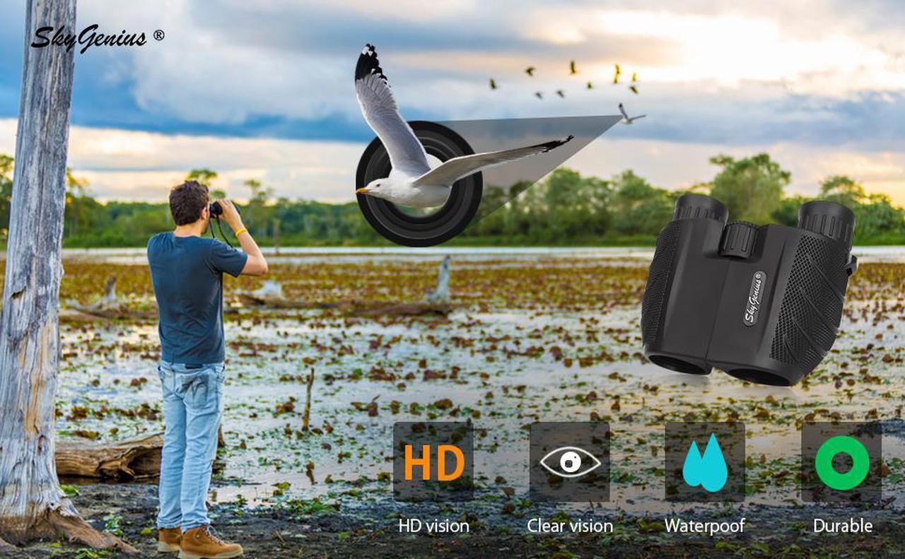 Alt view image 2 of 7 - Binoculars for Adults, High Powered Compact 10x25 Binoculars Pocket for Concerts, Theater, Travel, BAK-4 Roof Prism FMC Lens Kid Binoculars for Bird Watching (0.53lb), SkyGenius