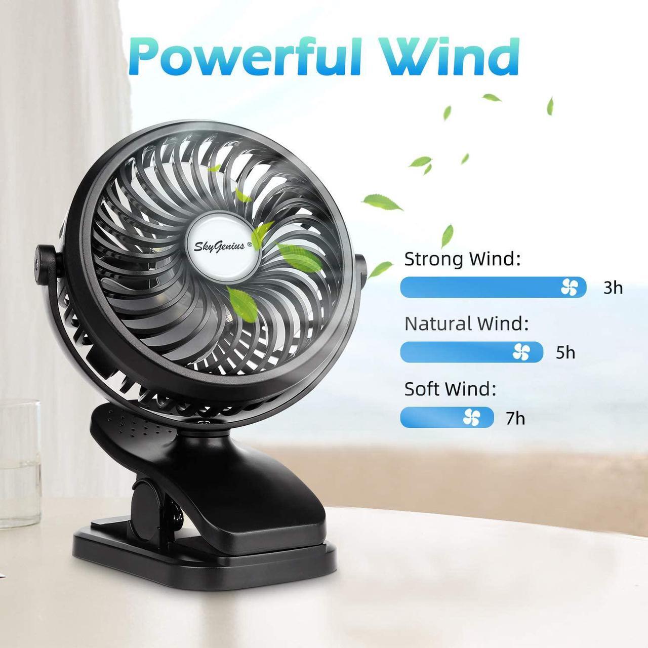 Alt view image 5 of 7 - Clip On Camping Fan with LED Lights, 2200 mAh Rechargeable Battery/USB Operated Mini Fan with Hook Portable for Home Office Outdoors Travel Camping Hiking