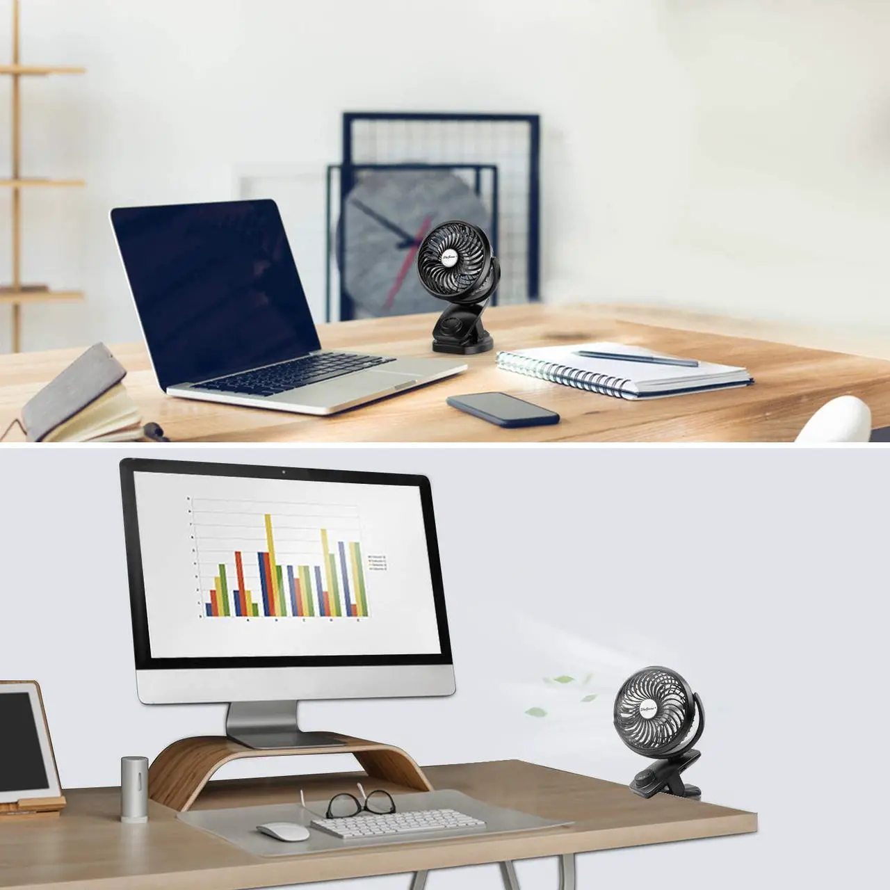 Alt view image 2 of 7 - Desk Fan, Portable USB/Battery Operated SkyGenius Clip on Fan for Office Travel Outdoor Camping, Double Batteries 4400 mAh