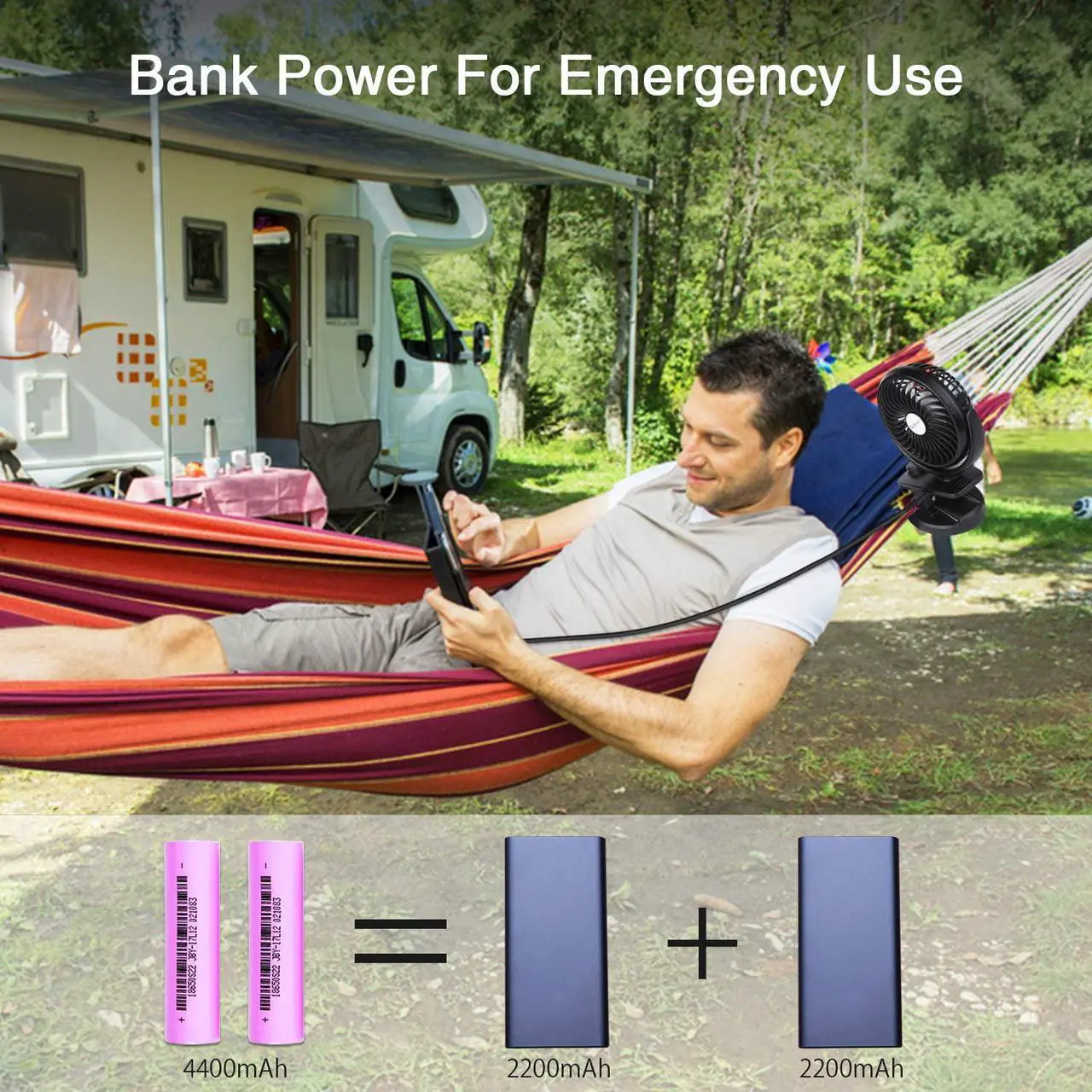 Alt view image 4 of 7 - Desk Fan, Portable USB/Battery Operated SkyGenius Clip on Fan for Office Travel Outdoor Camping, Double Batteries 4400 mAh