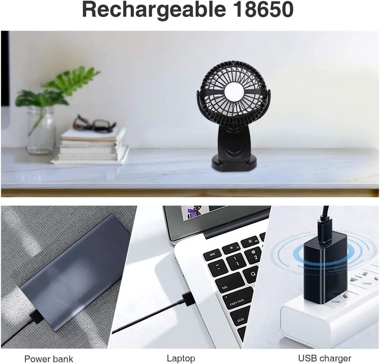 Alt view image 7 of 7 - Desk Fan, Portable USB/Battery Operated SkyGenius Clip on Fan for Office Travel Outdoor Camping, Double Batteries 4400 mAh