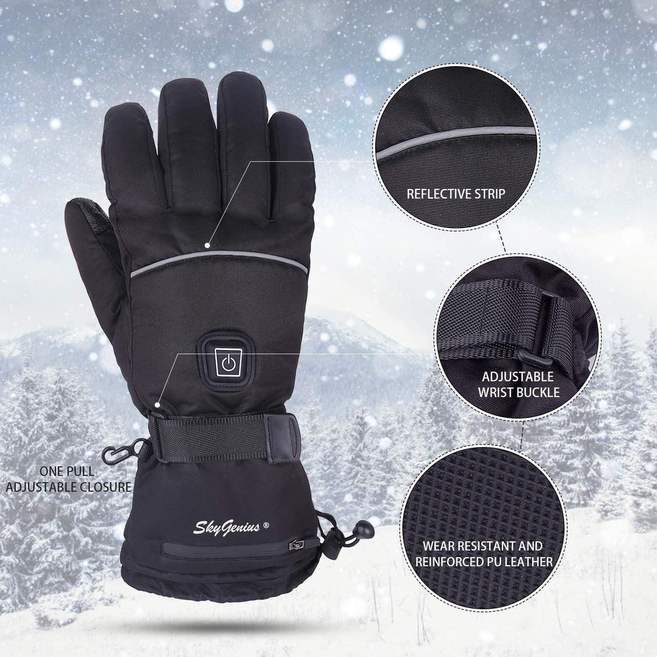 Alt view image 7 of 7 - Heated Ski Gloves for Men Women, Battery Rechargeable Heated Motorcycle Ski Gloves, Waterproof Touchscreen Winter Gloves for Cycling Fishing Hunting