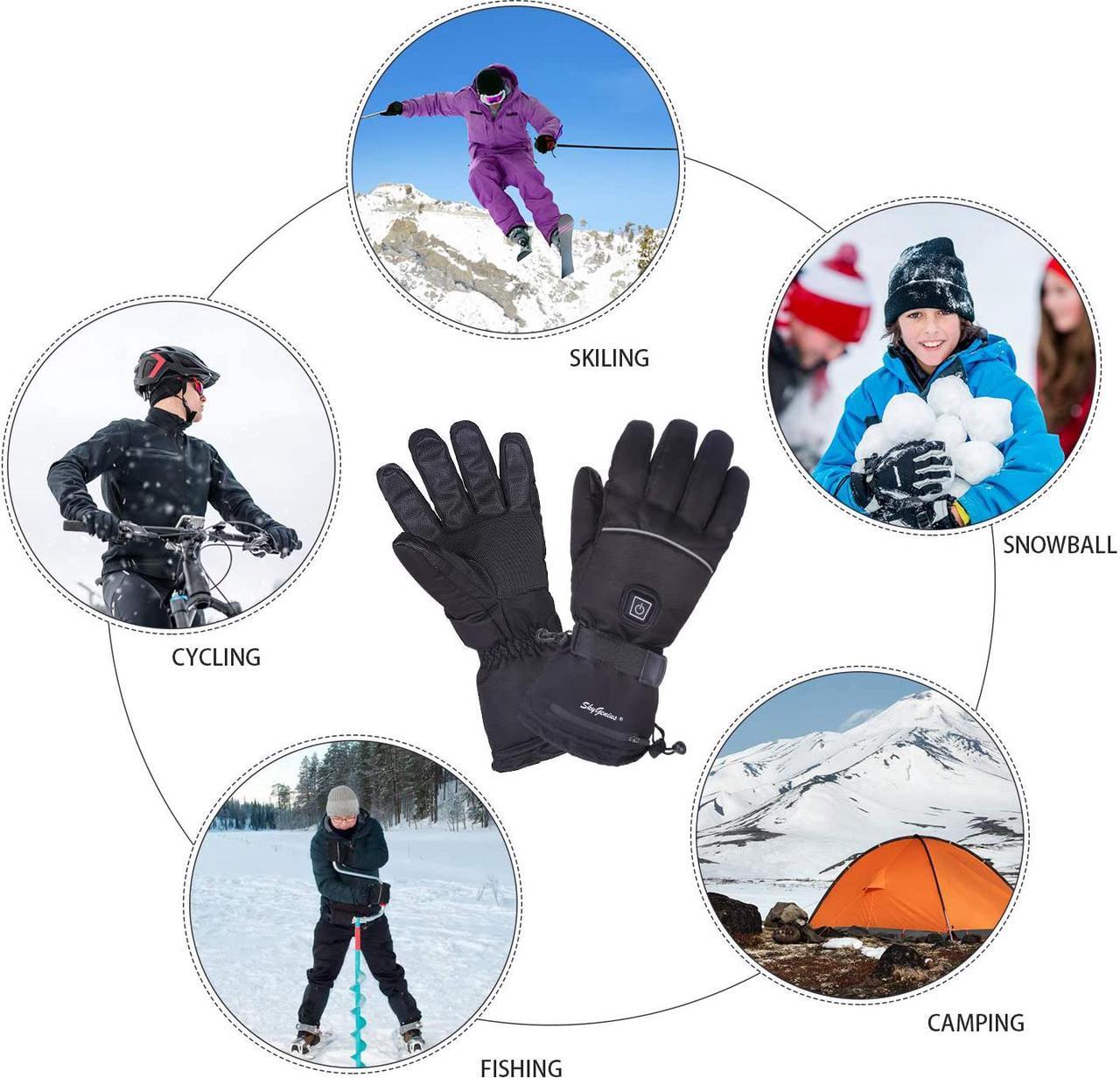 Alt view image 4 of 7 - Heated Ski Gloves for Men Women, Battery Rechargeable Heated Motorcycle Ski Gloves, Waterproof Touchscreen Winter Gloves for Cycling Fishing Hunting