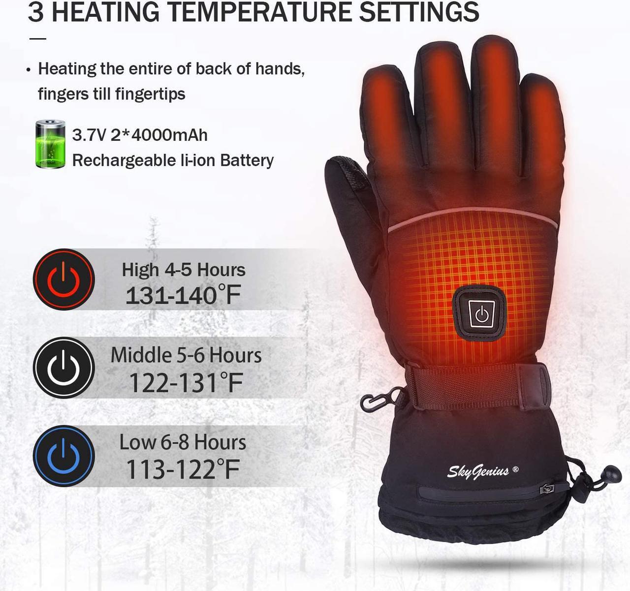 Alt view image 2 of 7 - Heated Ski Gloves for Men Women, Battery Rechargeable Heated Motorcycle Ski Gloves, Waterproof Touchscreen Winter Gloves for Cycling Fishing Hunting
