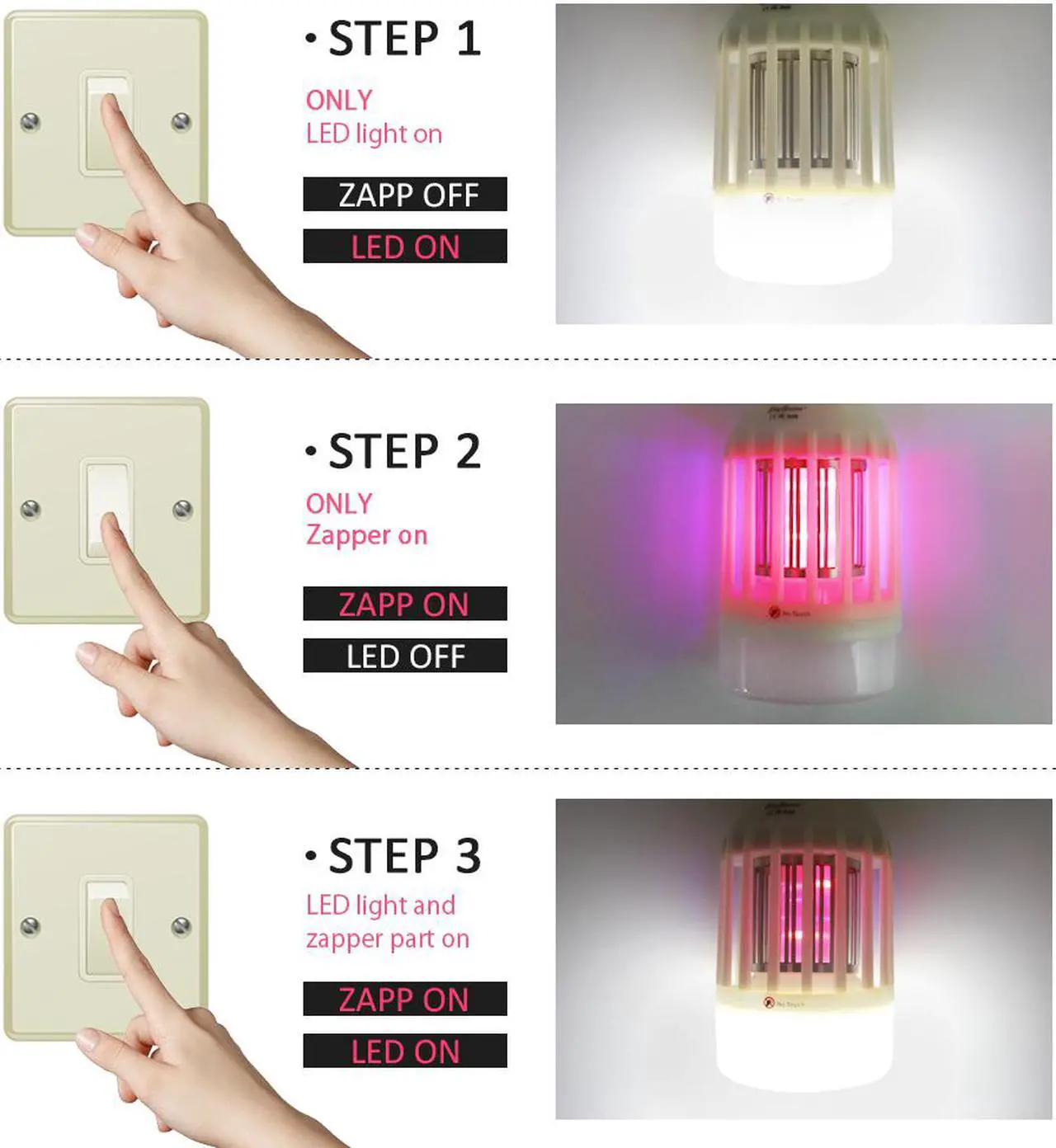 Alt view image 2 of 7 - 2-in-1 LED Light Bulb & Bug Zapper, High Powered Mosquito Killer Pest Control & 9W E26 LED Light Bulb for Bedroom Porch Patio Backyard Garage Barn Farm Outdoor