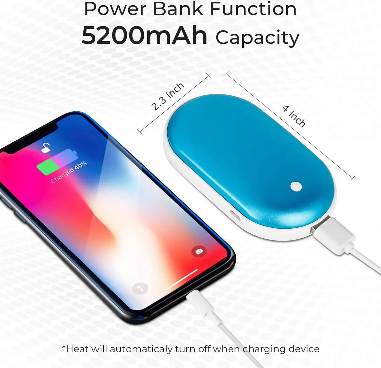 Alt view image 3 of 7 - Electric Pocket Hand Warmers Rechargeable USB Winter Heater Warmer Power Bank 2in1 5200mAh Light Blue Xmas Gift