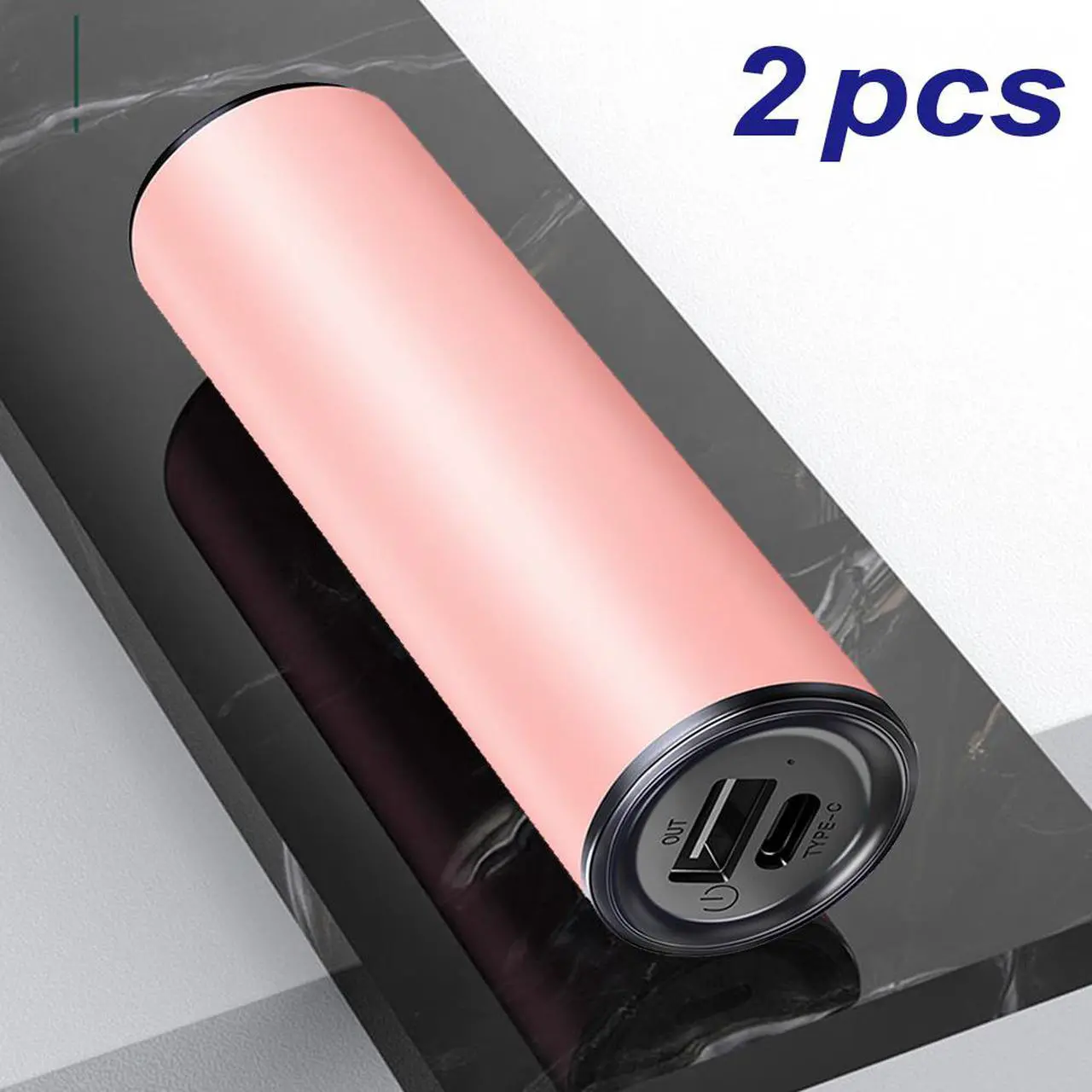 Main image of 2 PACK Sky Genius Reuseable Electric Heated Hand Warmers USB Rechargeable Power Bank Warmer Heater 2in1 5000mAh Light Pink, Holiday Gift