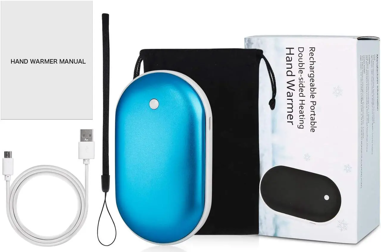 Alt view image 7 of 7 - Electric Pocket Hand Warmers Rechargeable USB Winter Heater Warmer Power Bank 2in1 5200mAh Light Blue Xmas Gift
