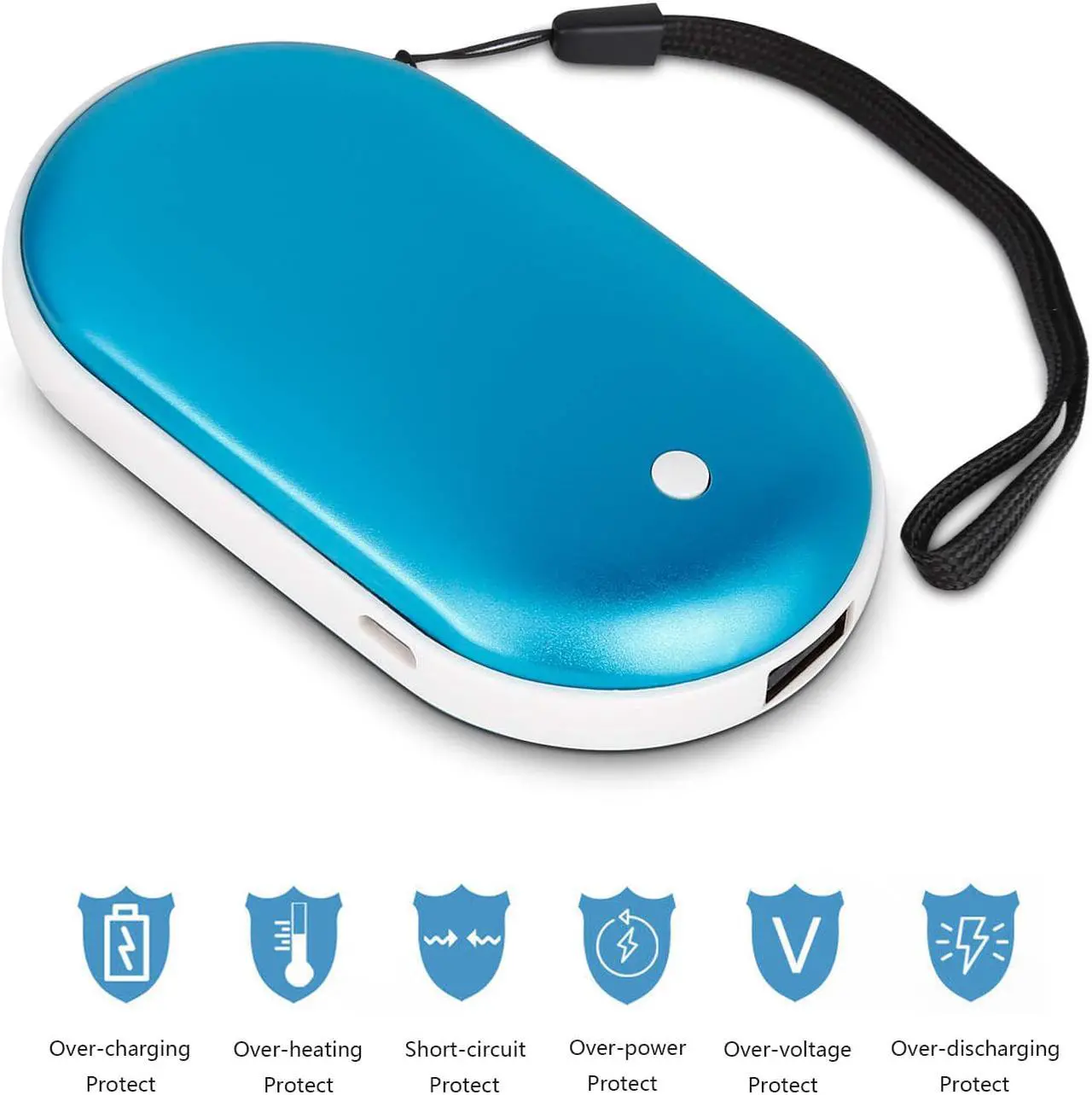 Alt view image 2 of 7 - Electric Pocket Hand Warmers Rechargeable USB Winter Heater Warmer Power Bank 2in1 5200mAh Light Blue Xmas Gift