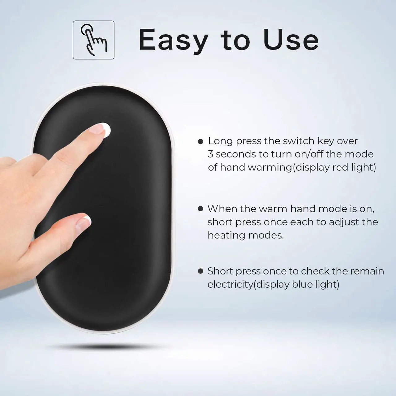 Alt view image 4 of 6 - Electric Pocket Hand Warmers Rechargeable USB Winter Heater Warmer Power Bank 2in1 5200mAh Classic Black