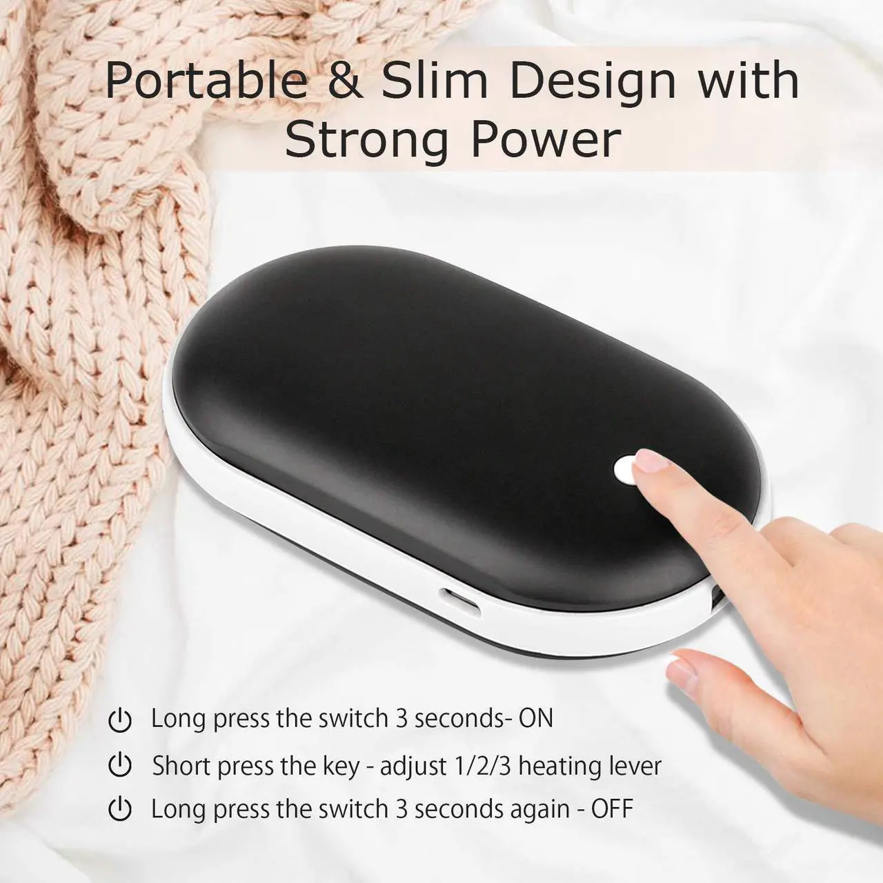 Alt view image 3 of 6 - Electric Pocket Hand Warmers Rechargeable USB Winter Heater Warmer Power Bank 2in1 5200mAh Classic Black