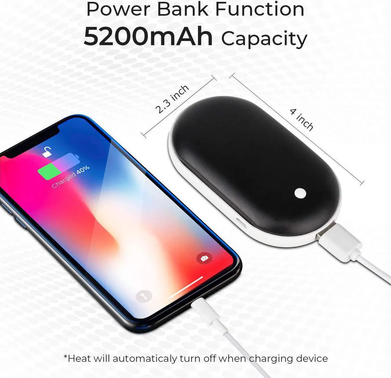 Alt view image 5 of 6 - Electric Pocket Hand Warmers Rechargeable USB Winter Heater Warmer Power Bank 2in1 5200mAh Classic Black