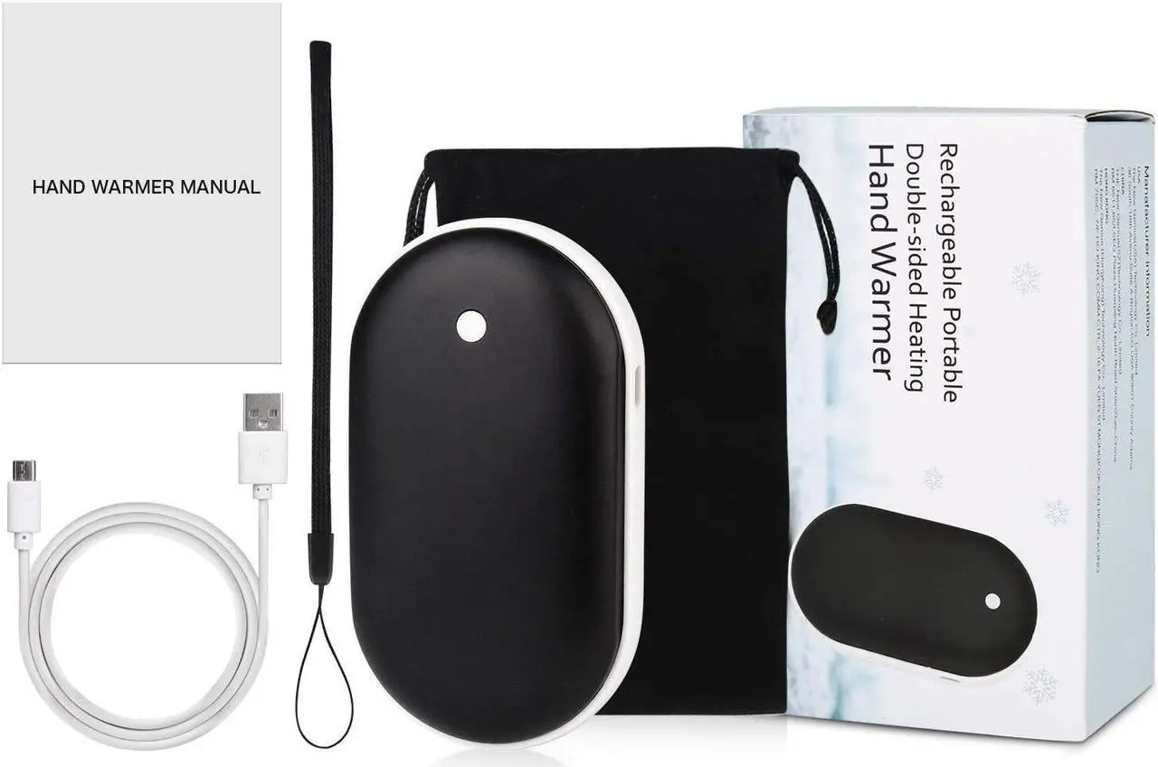 Alt view image 6 of 6 - Electric Pocket Hand Warmers Rechargeable USB Winter Heater Warmer Power Bank 2in1 5200mAh Classic Black