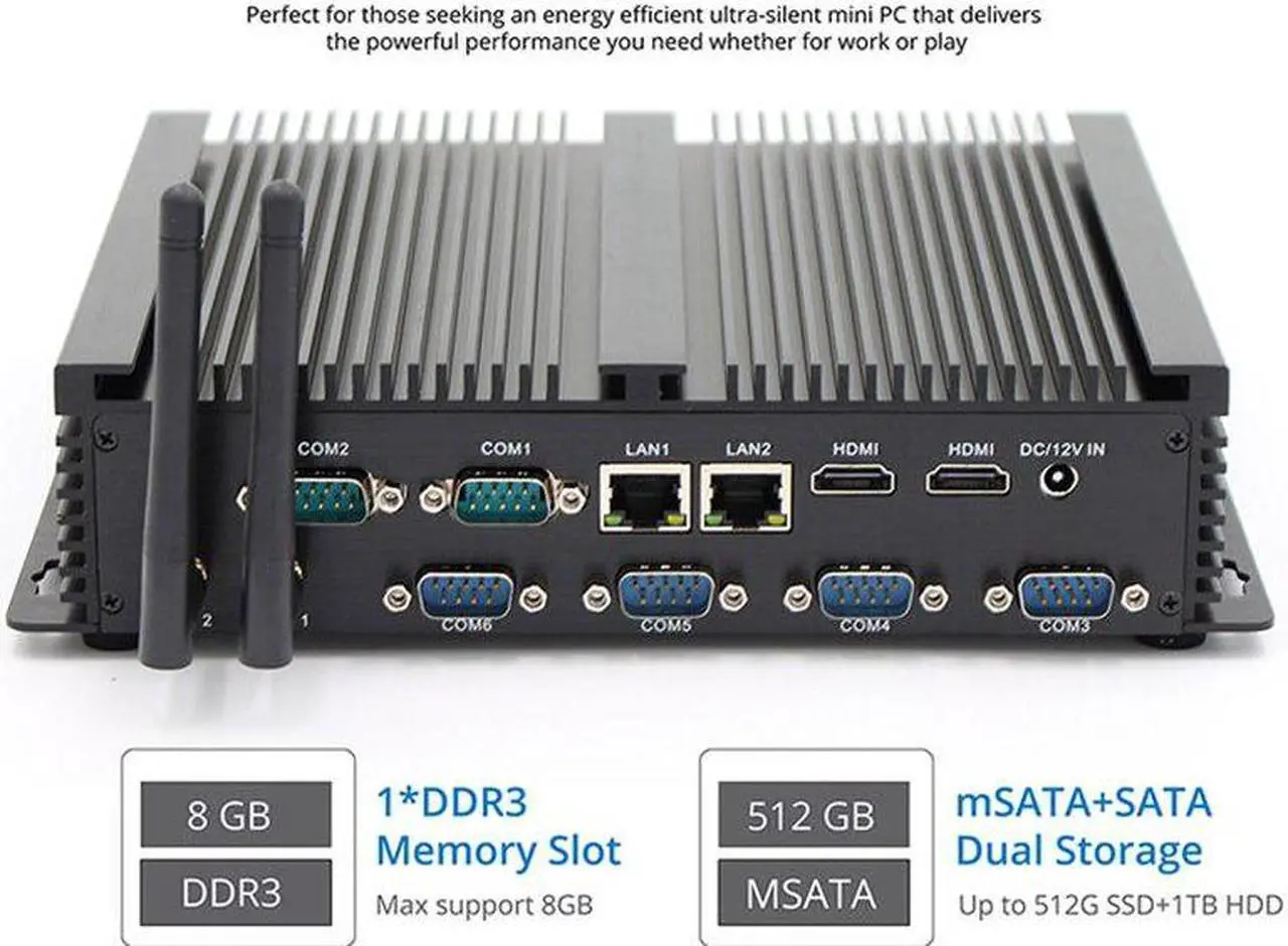 Alt view image 2 of 5 - Core i7 5500U Mini PC Windows Linux i5 4200U Fanless Industrial computer Dual LAN NICS 6*RS232 PC Server 2955U