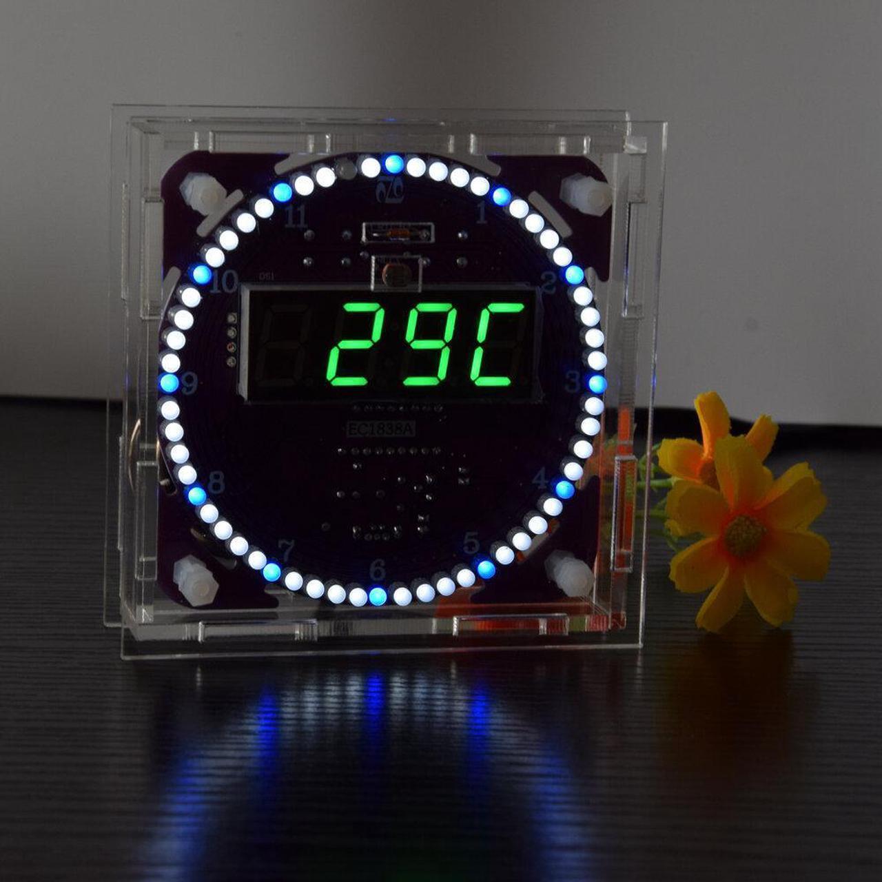 Alt view image 4 of 5 - Fourth Generation DIY EC1838B DS1302 Light Control Rotation LED Electronic Clock Kit Music Alarm Clock With Housing