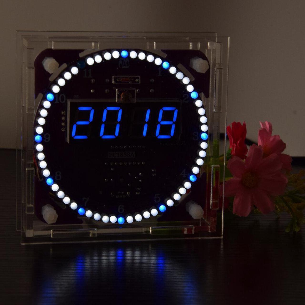 Main image of Fourth Generation DIY EC1838B DS1302 Light Control Rotation LED Electronic Clock Kit Music Alarm Clock With Housing