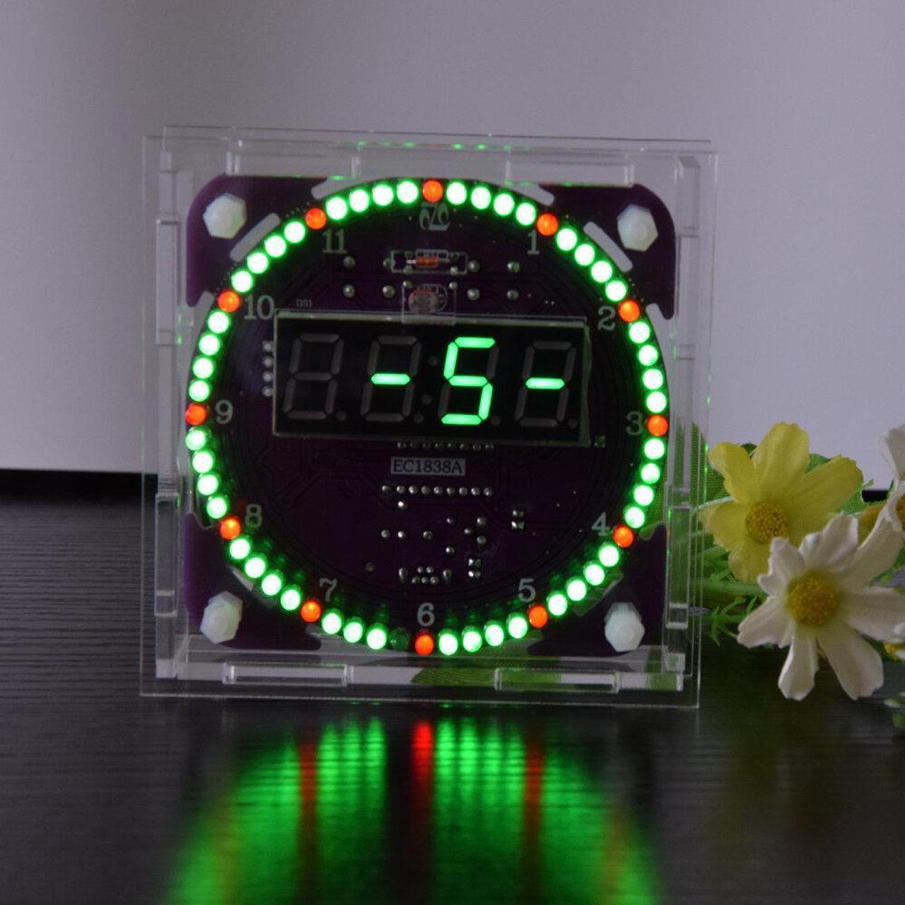 Alt view image 2 of 5 - Fourth Generation DIY EC1838B DS1302 Light Control Rotation LED Electronic Clock Kit Music Alarm Clock With Housing